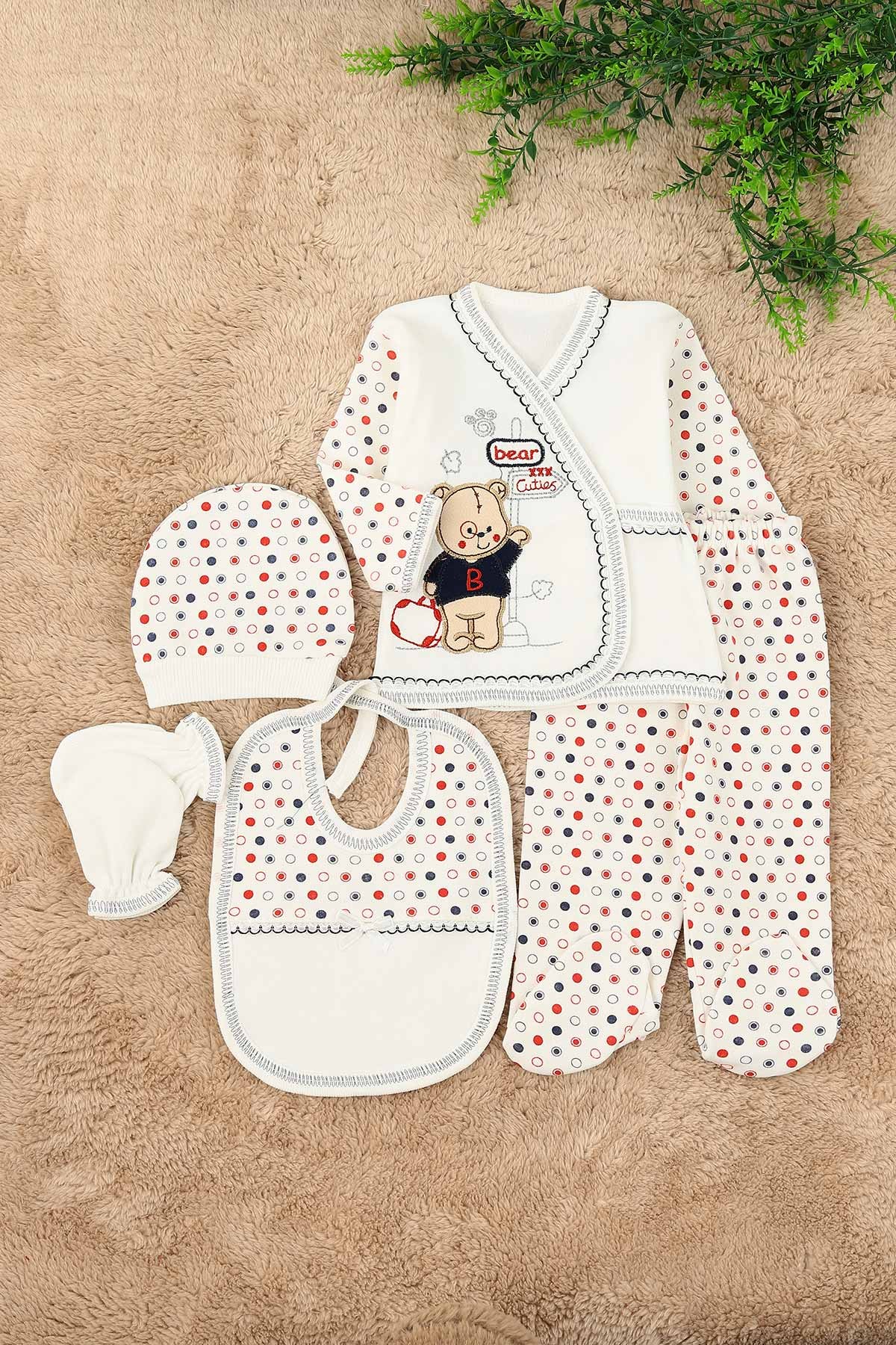 Lacivert Bear Ayı Nakışlı 5 Parçalı Erkek Zıbın Seti 158771