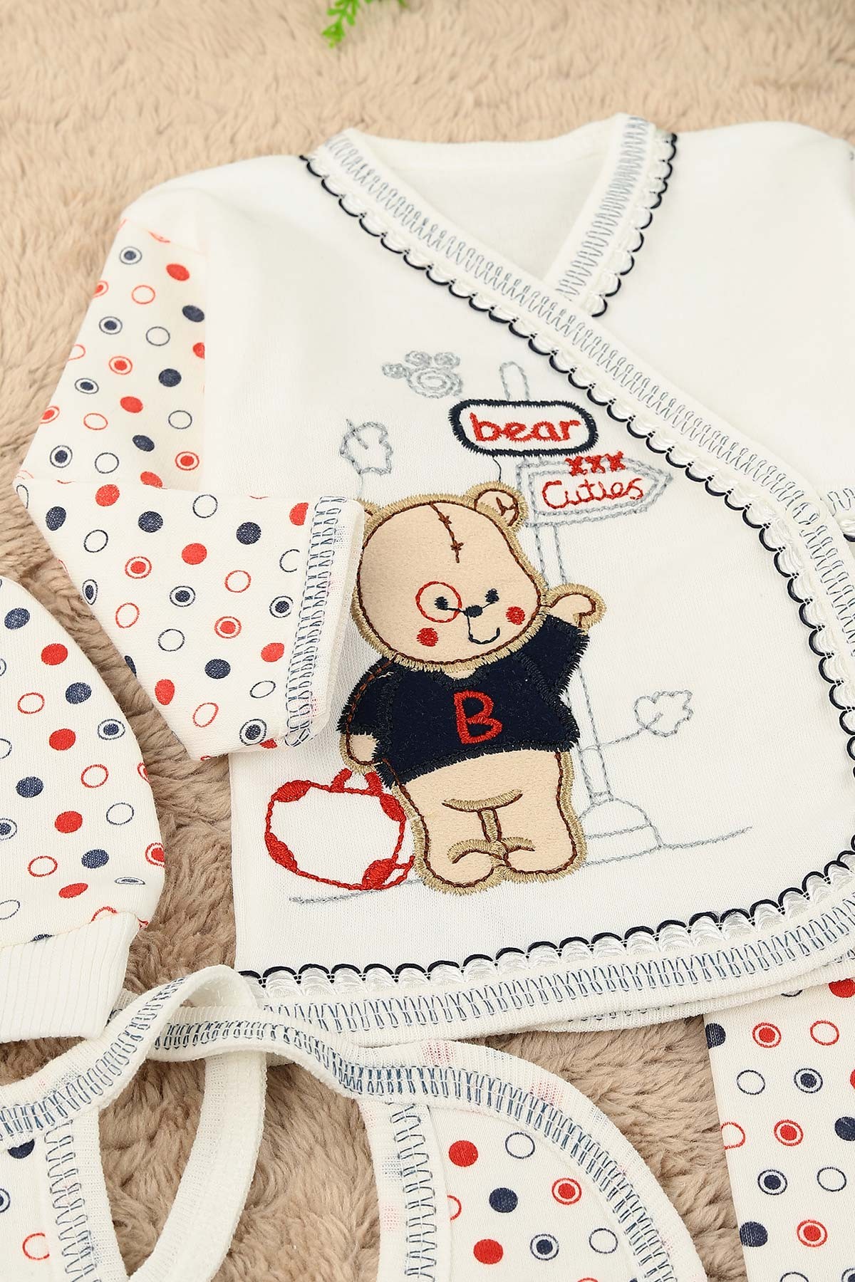 Lacivert Bear Ayı Nakışlı 5 Parçalı Erkek Zıbın Seti 158771