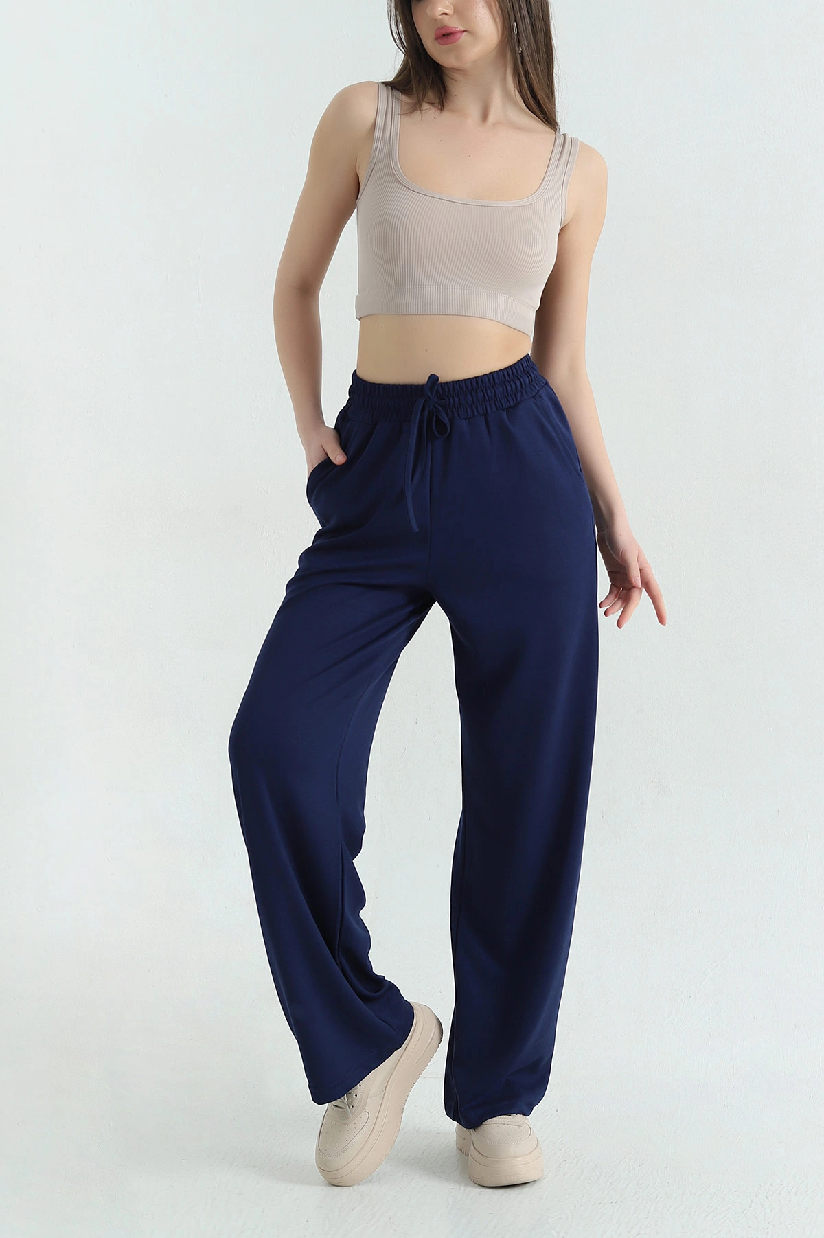 Lacivert Bel Lastikli Cepli Modal Kadın Pantolon 357358