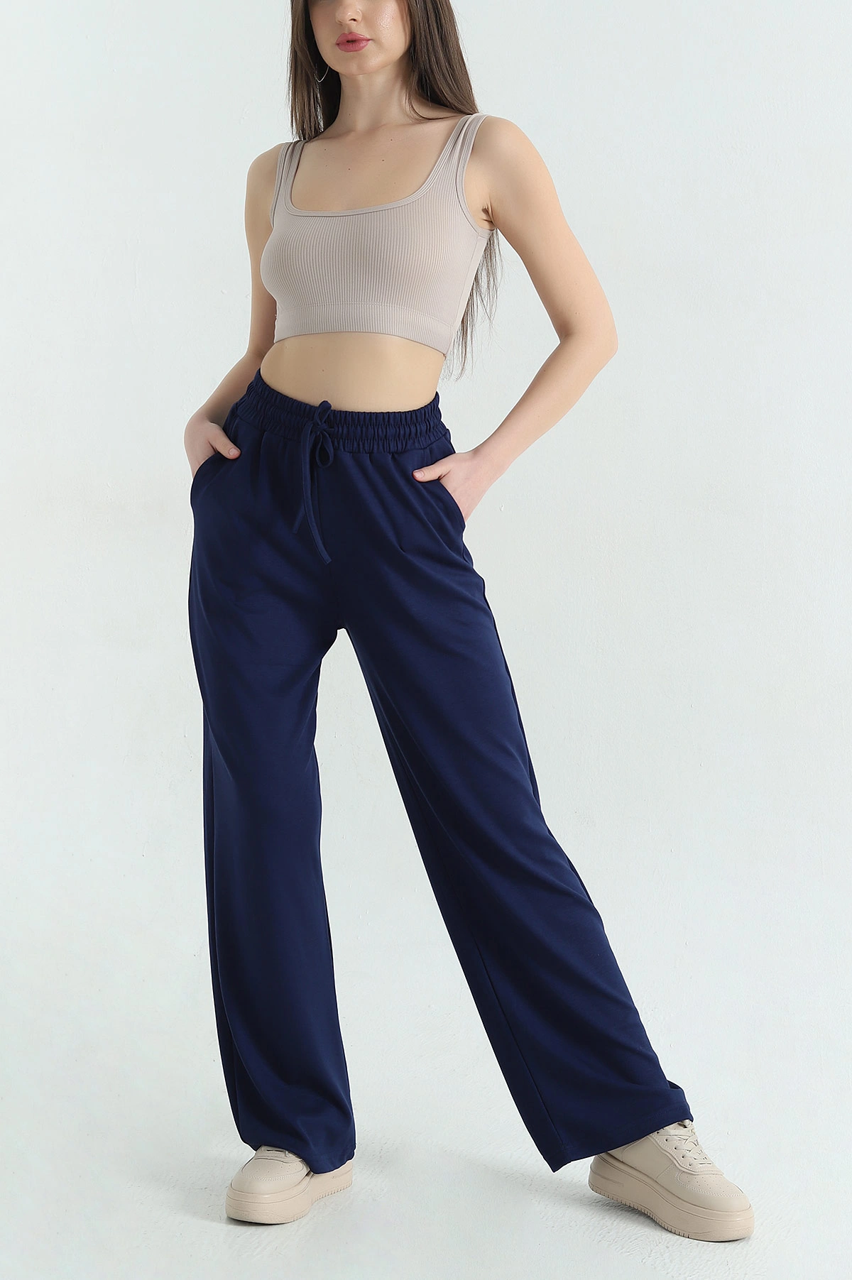 Lacivert Bel Lastikli Cepli Modal Kadın Pantolon 357358