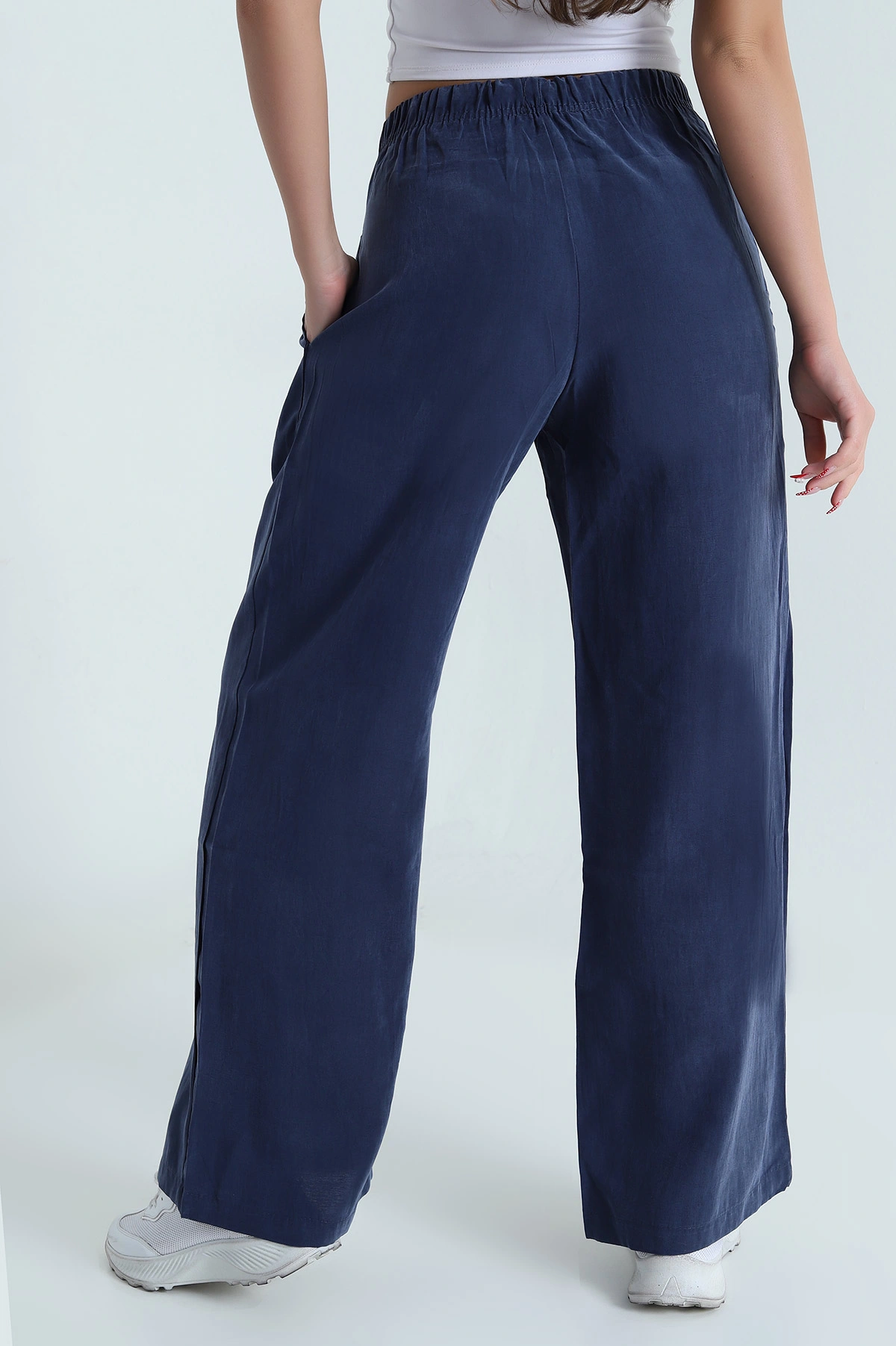 Lacivert Bel Lastikli Cepli Tencel Kadın Pantolon 474857