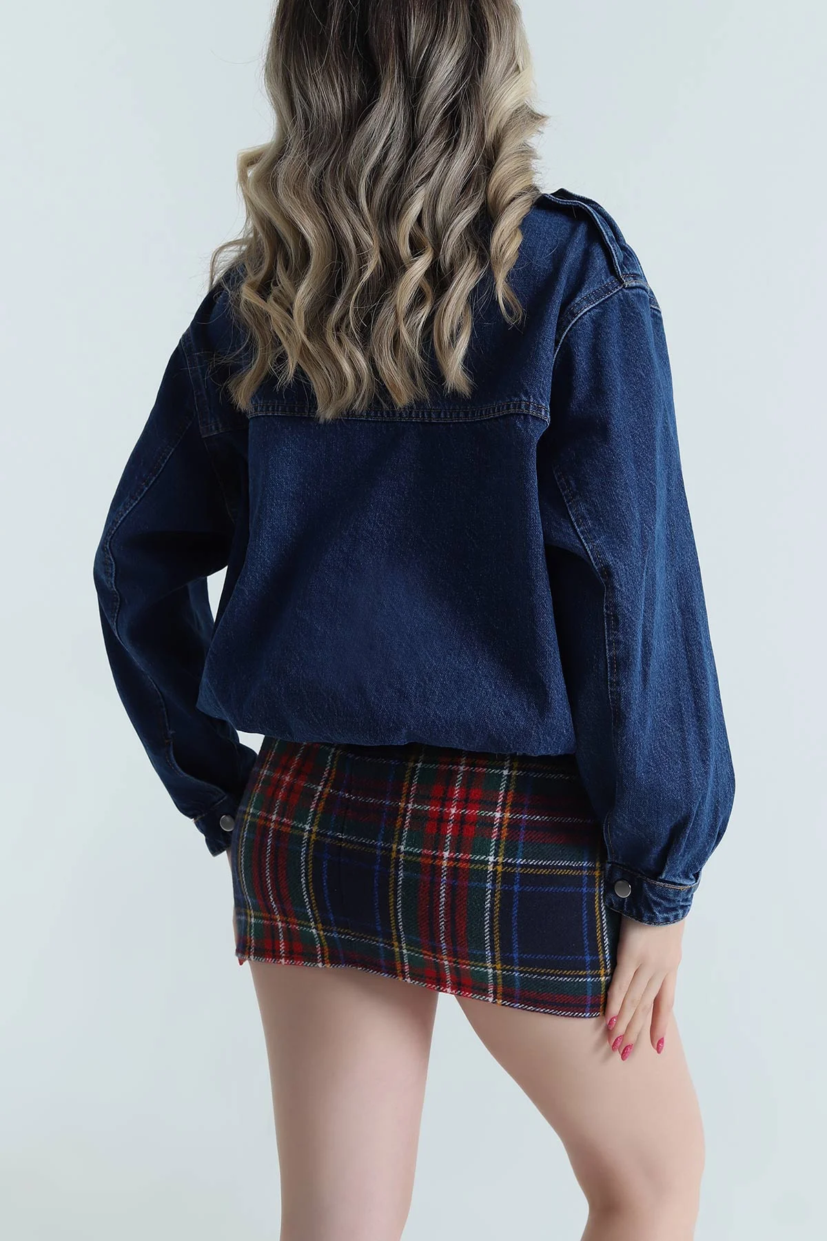 Lacivert Beli Lastikli Bomber Kadın Kot Ceket 493473