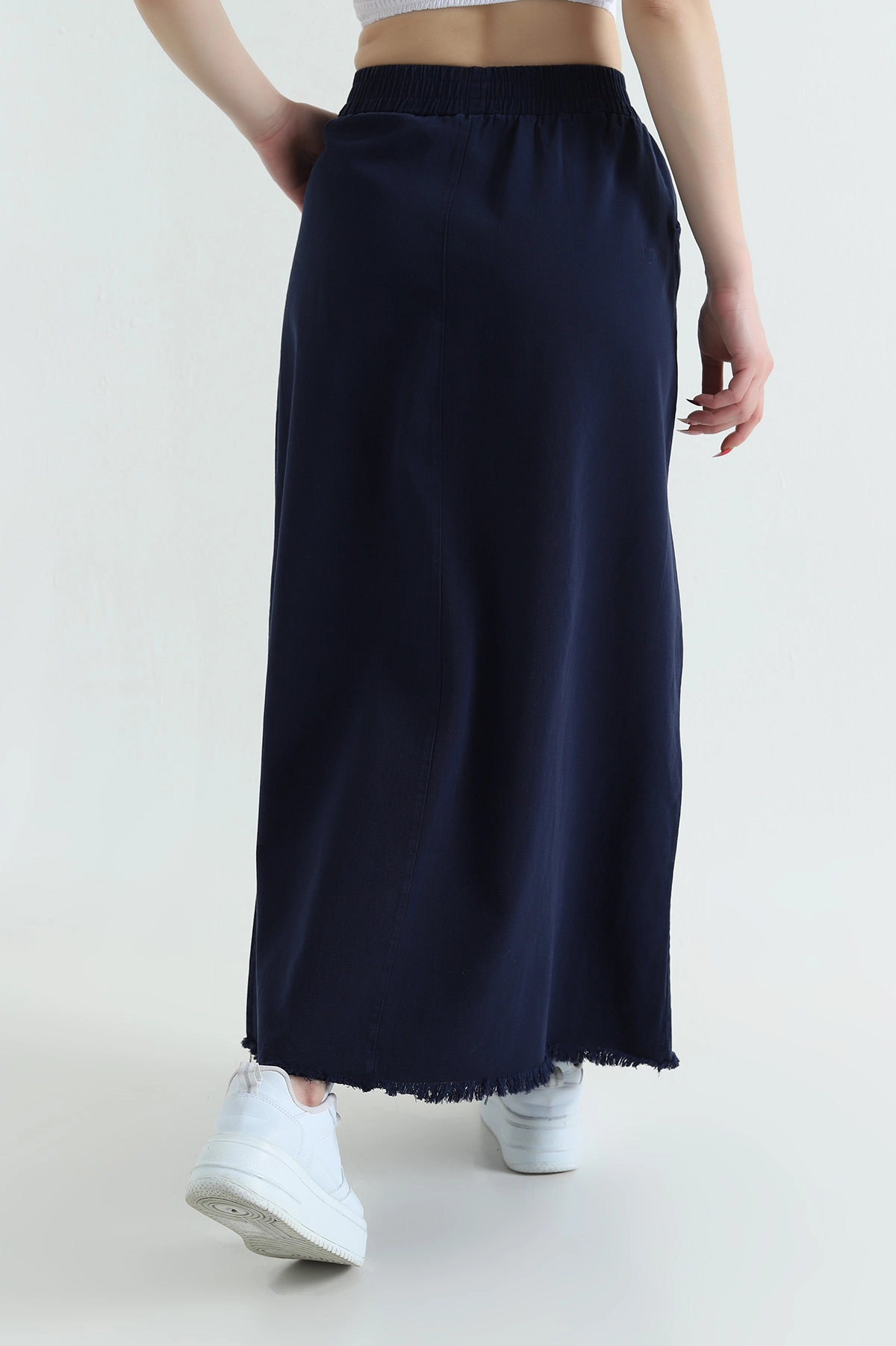 Lacivert Beli Lastikli Gabardin Kadın Etek 428736