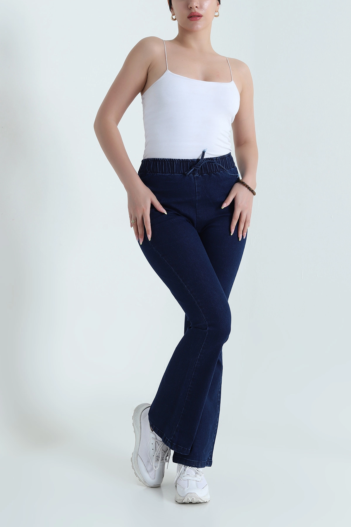Lacivert Beli Lastikli İspanyol Kadın Kot Pantolon 467893