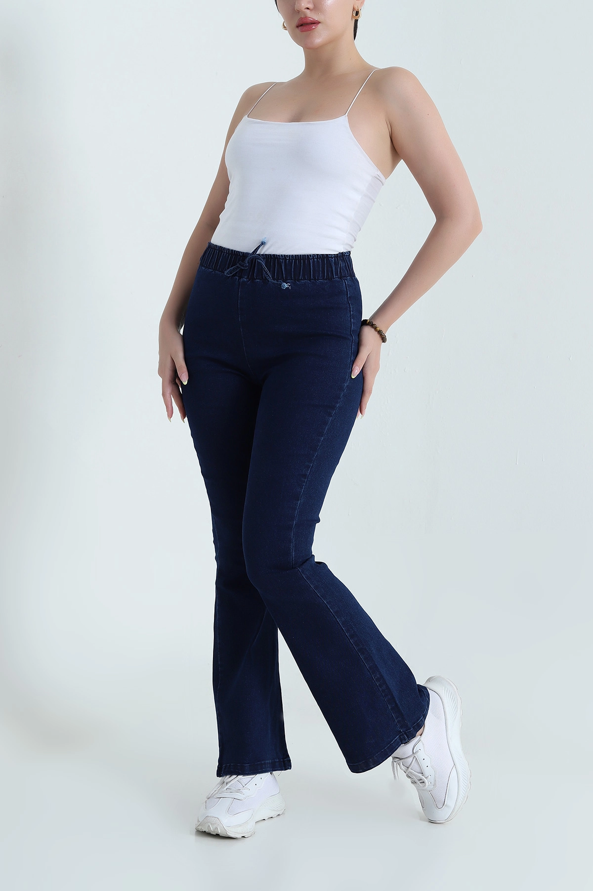 Lacivert Beli Lastikli İspanyol Kadın Kot Pantolon 467893