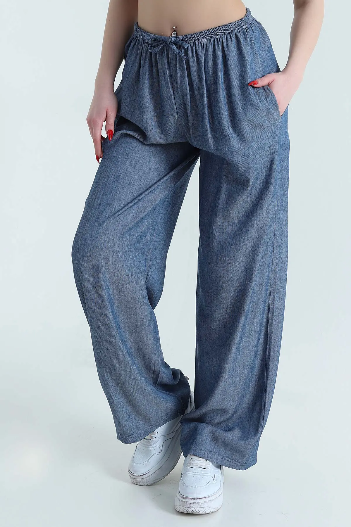 Lacivert Beli Lastikli Kadın Tensel Pantolon 440177