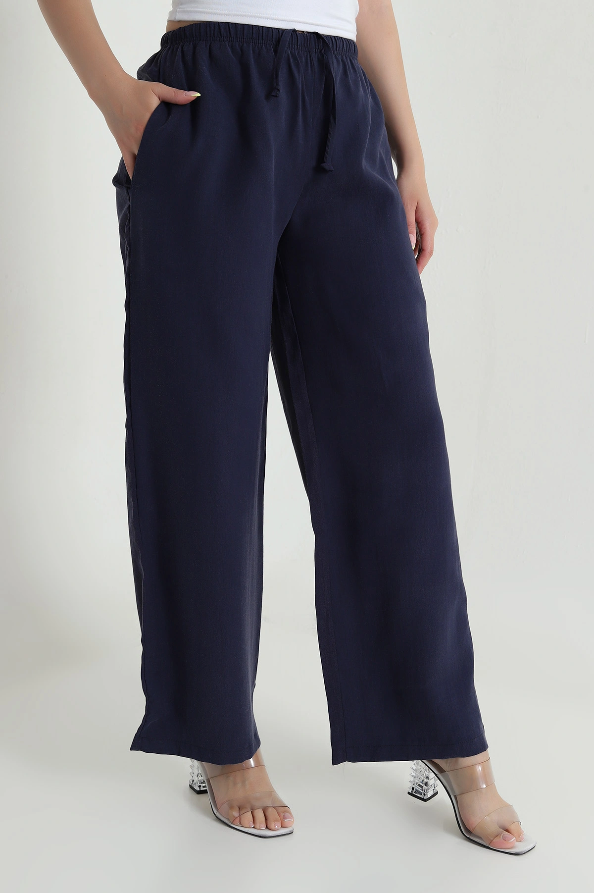Lacivert Beli Lastikli Kadın Tensel Pantolon 465942