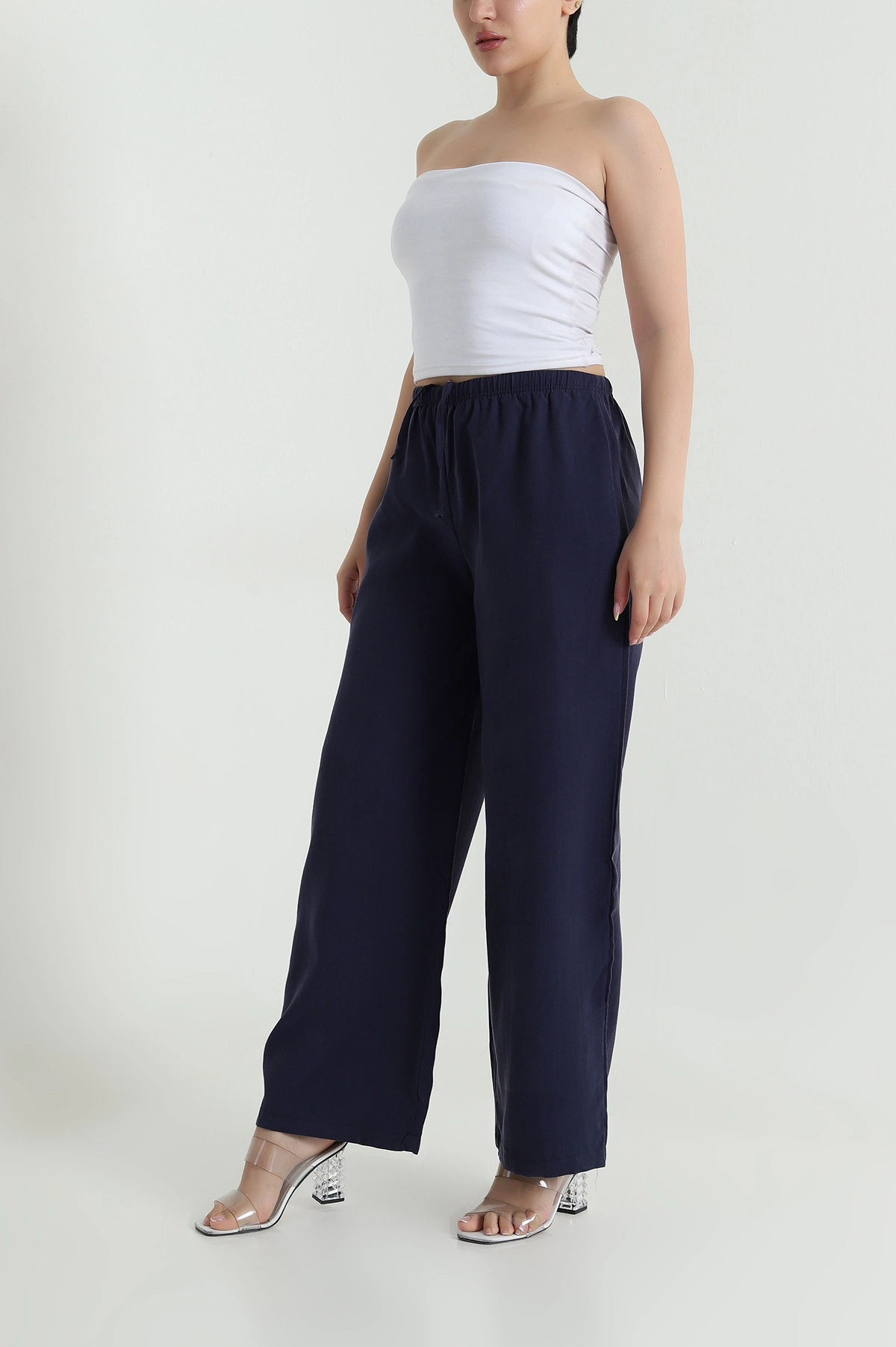 Lacivert Beli Lastikli Kadın Tensel Pantolon 465942