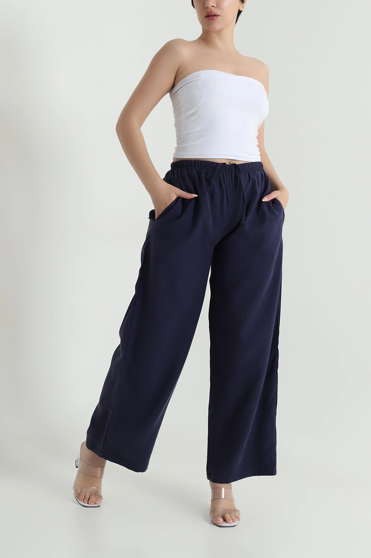 Lacivert Beli Lastikli Kadın Tensel Pantolon 465942