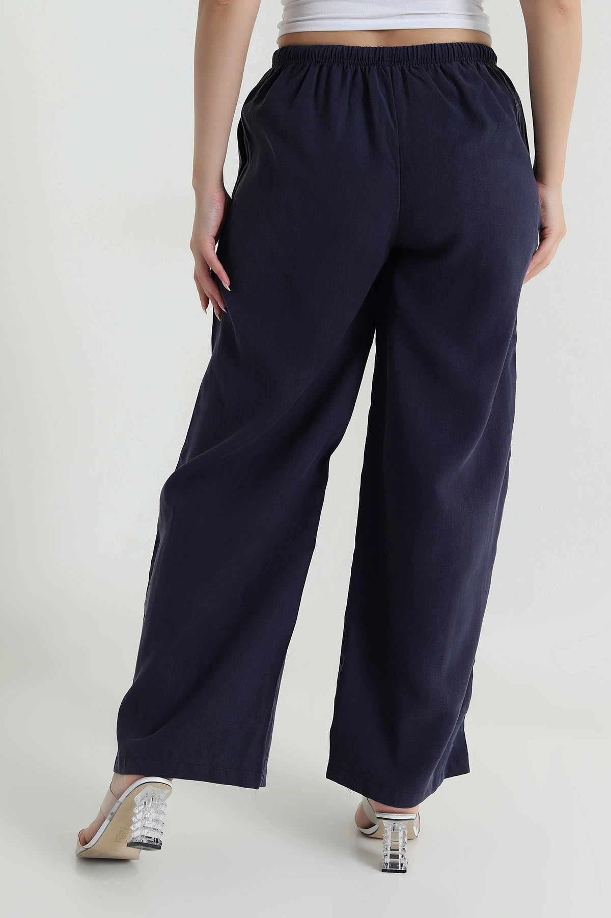 Lacivert Beli Lastikli Kadın Tensel Pantolon 465942