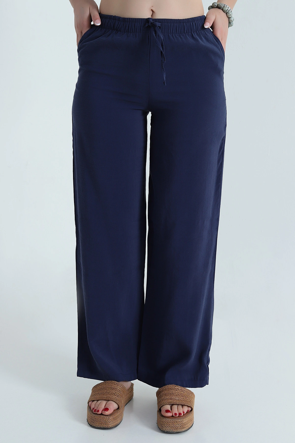 Lacivert Beli Lastikli Modal Kadın Pantolon 478949