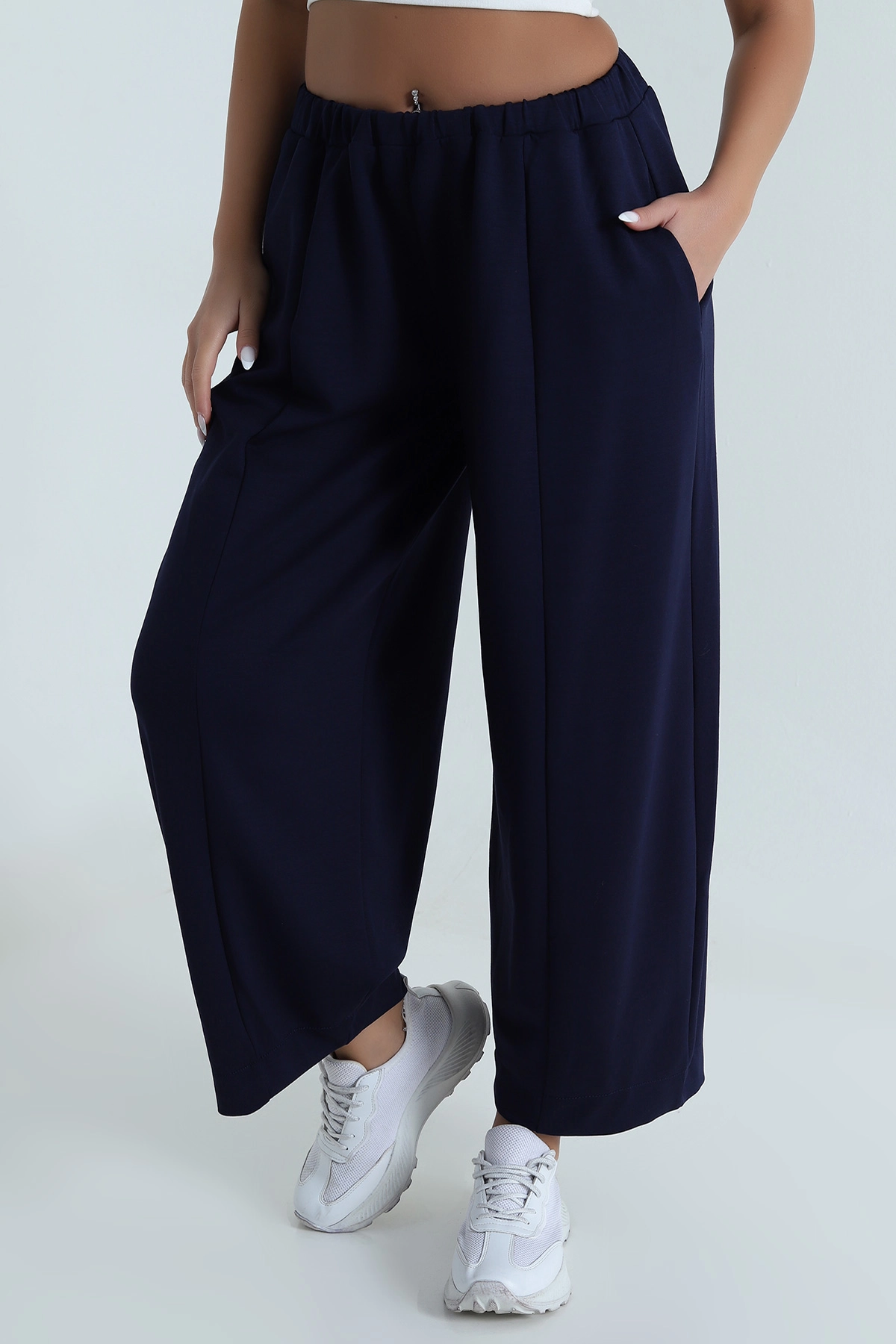 Lacivert Beli Lastikli Modal Kadın Şalvar Pantolon 487858