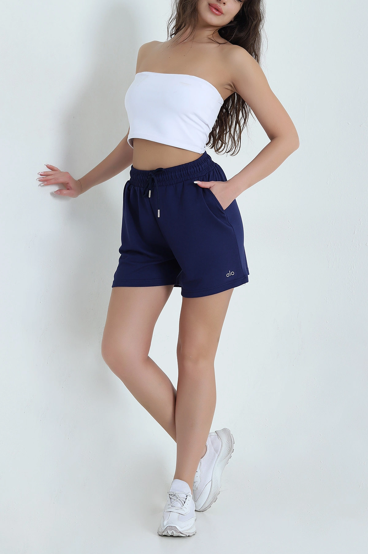 Lacivert Beli Lastikli Modal Kadın Şort 461733