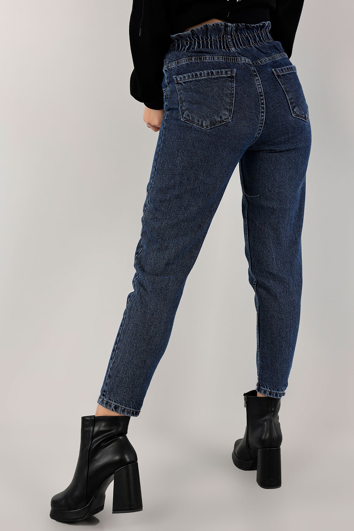 Lacivert Beli Lastikli Mom Kot Pantolon 134624