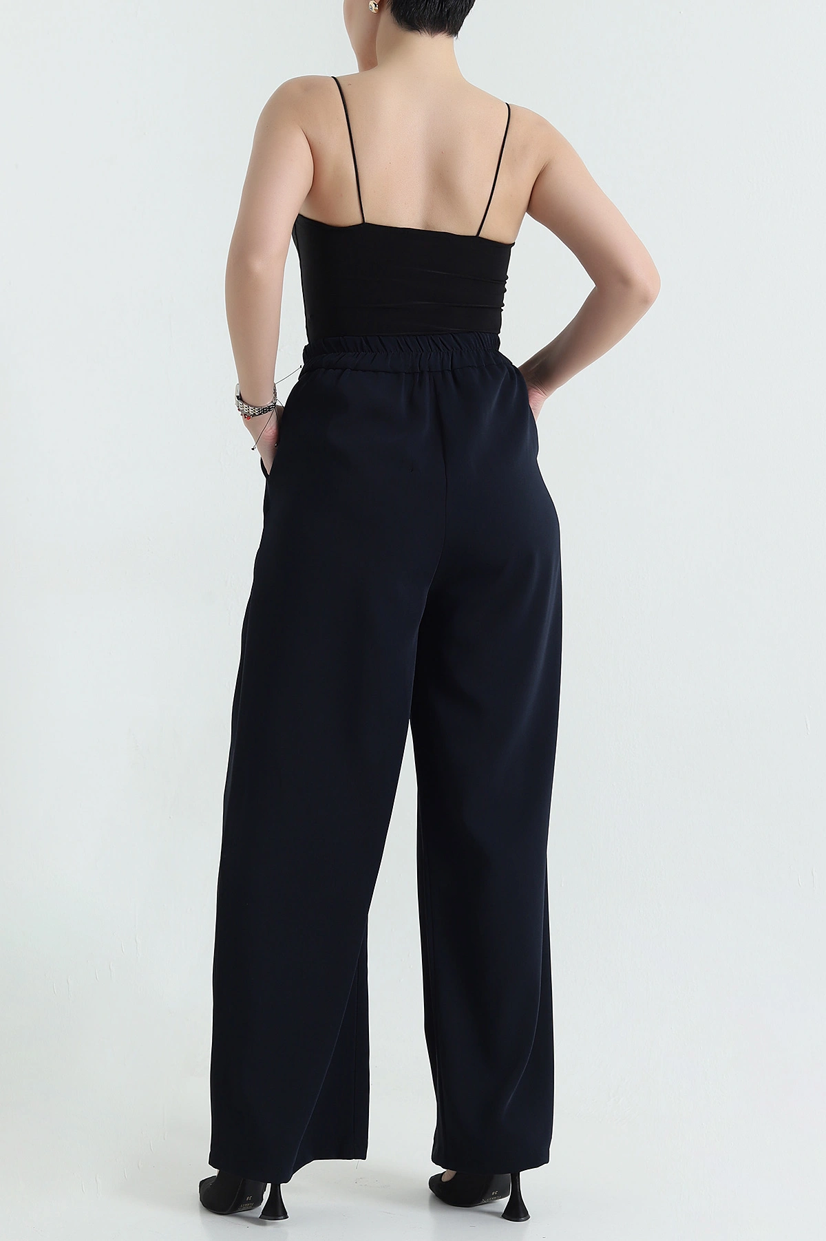 Lacivert Beli Lastikli Palazzo Latina Kadın Pantolon 433373