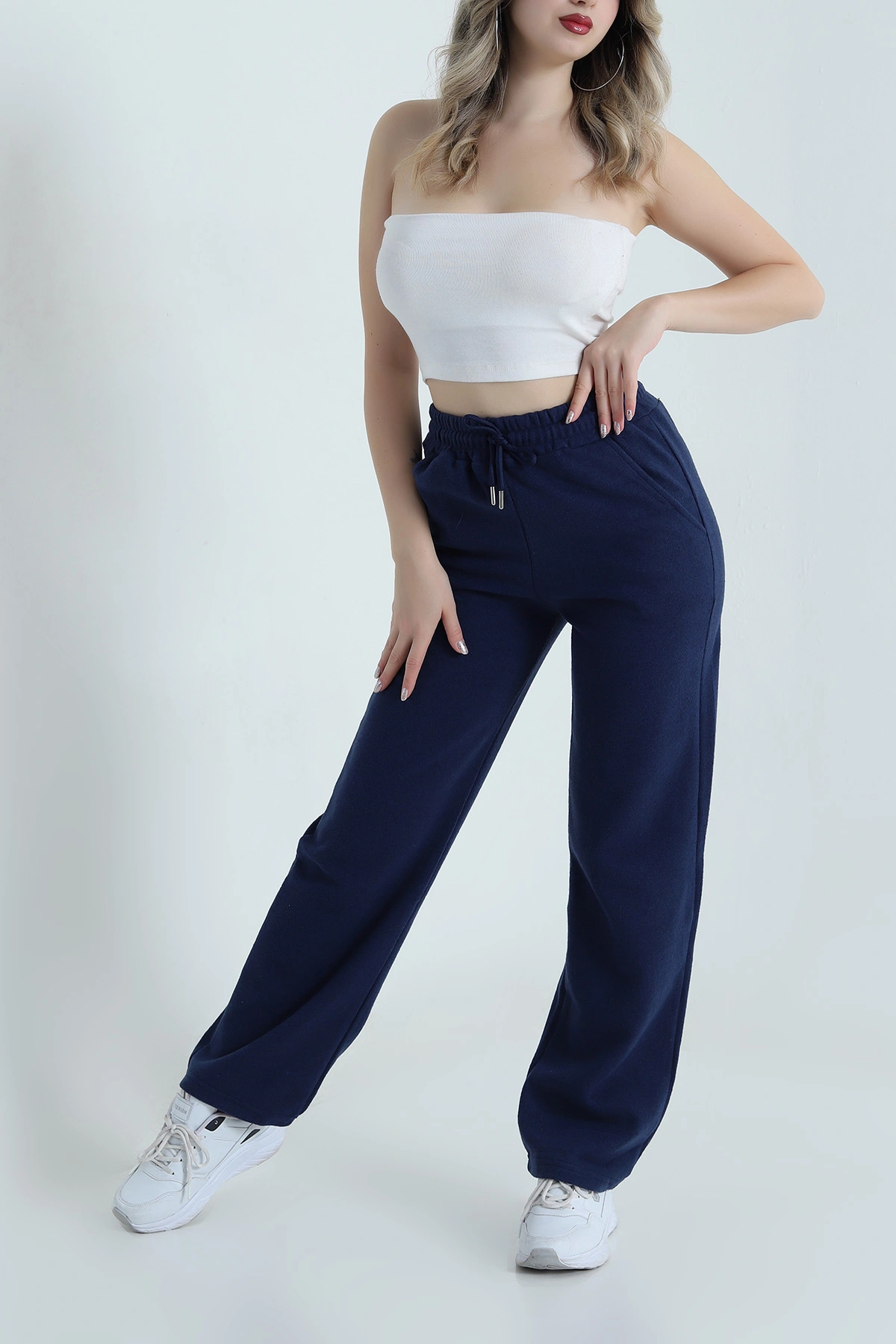 Lacivert Beli Lastikli Selanik Triko Kadın Pantolon 491224