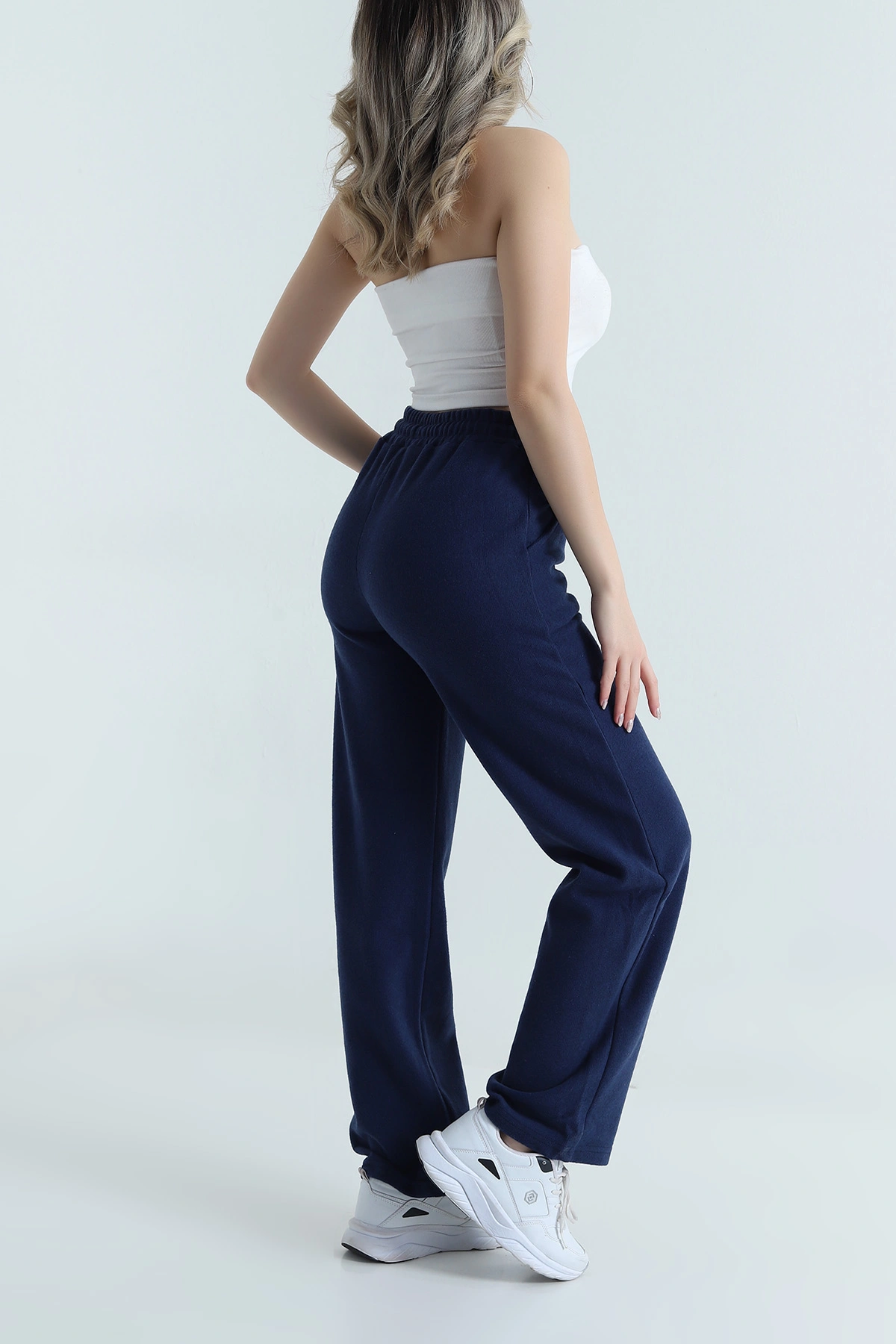 Lacivert Beli Lastikli Selanik Triko Kadın Pantolon 491224