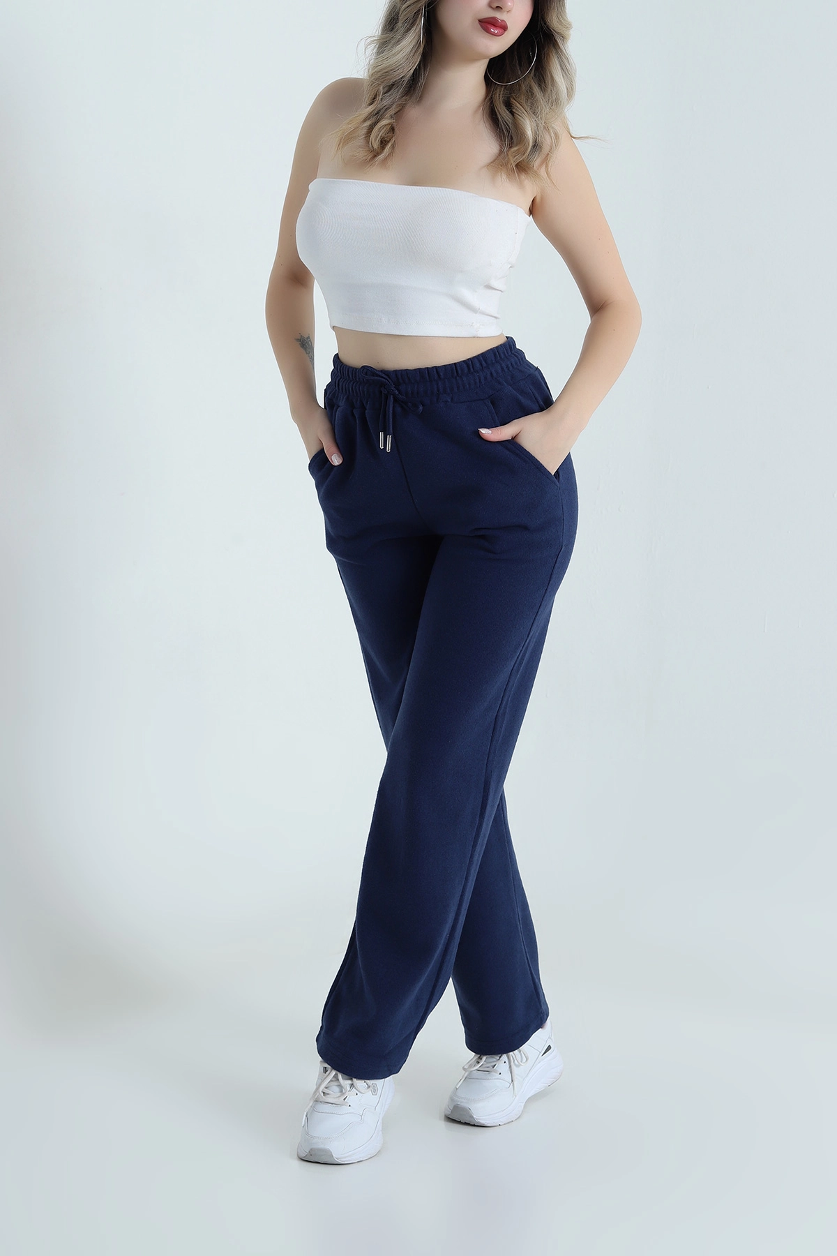 Lacivert Beli Lastikli Selanik Triko Kadın Pantolon 491224