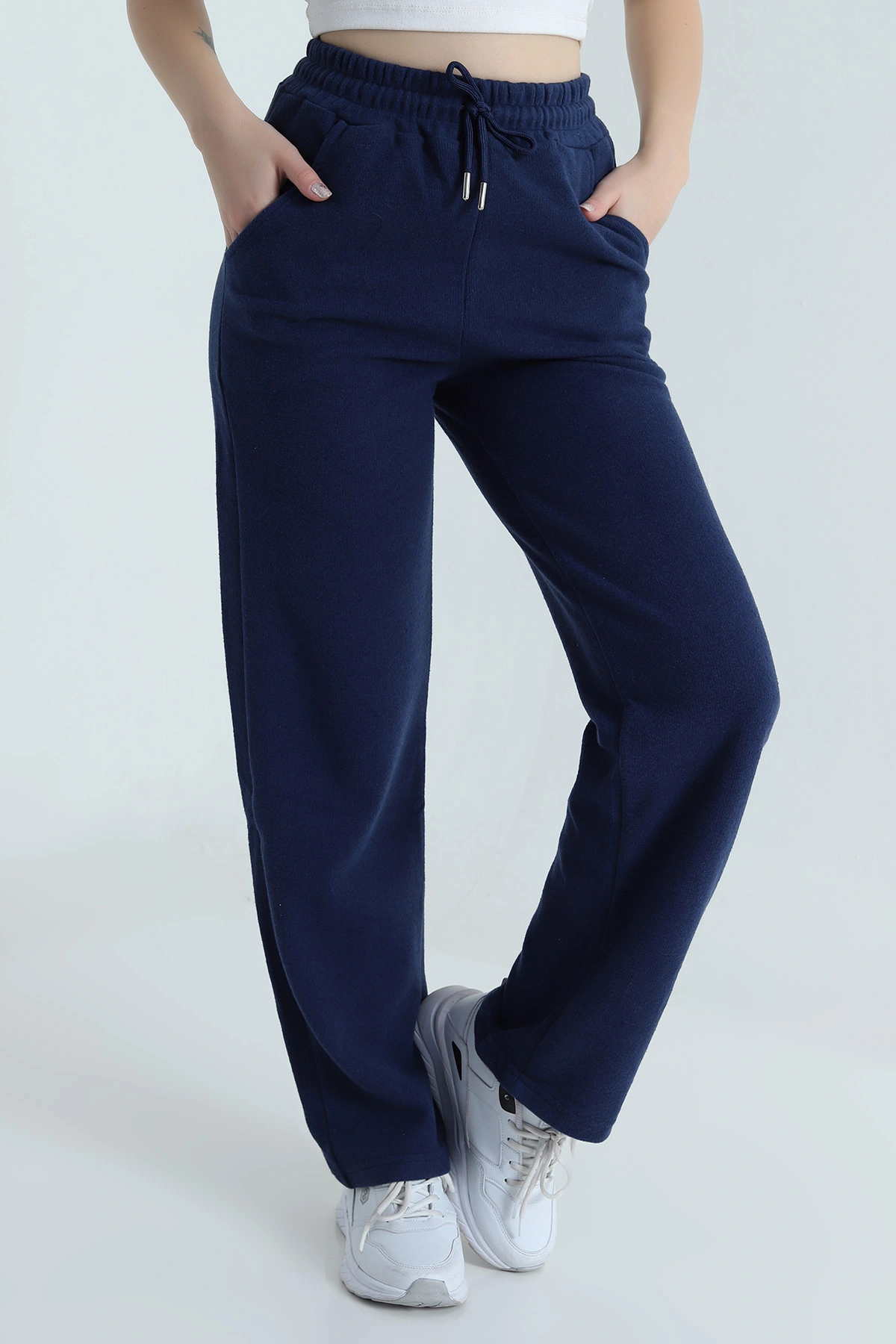 Lacivert Beli Lastikli Selanik Triko Kadın Pantolon 491224