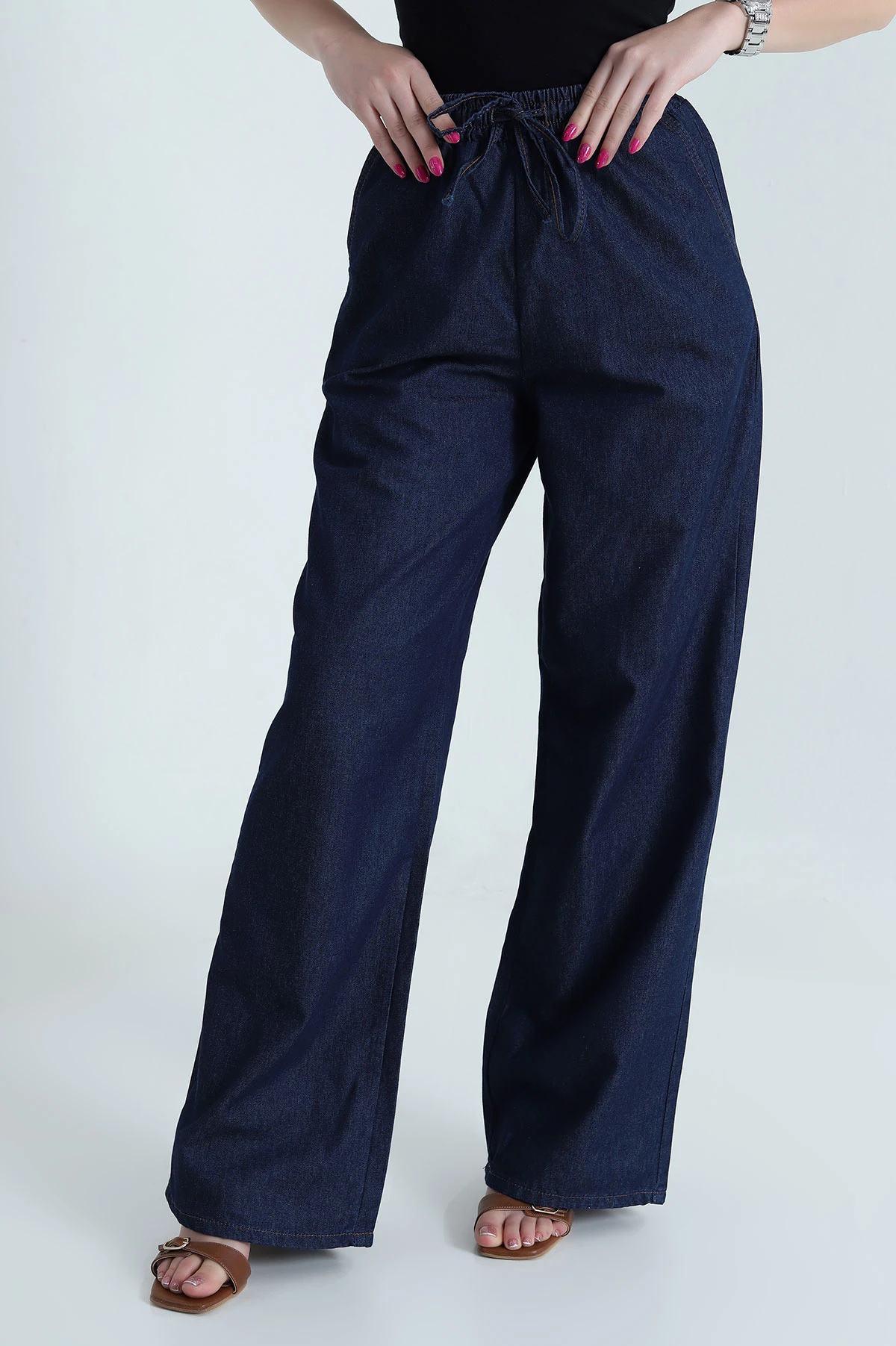 Lacivert Beli Lastikli Tensel Kot Kadın Pantolon 462810