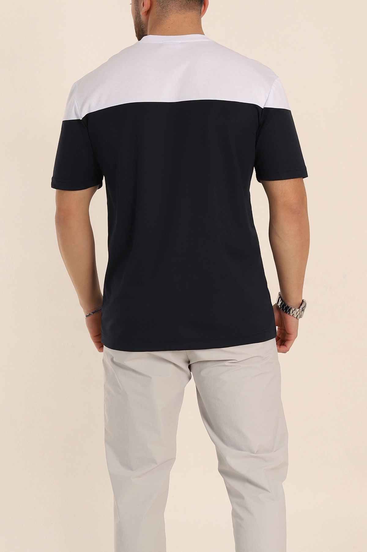 Lacivert Beyaz Çift Renk Regular Fit Jakarlı Erkek Tişört 346247
