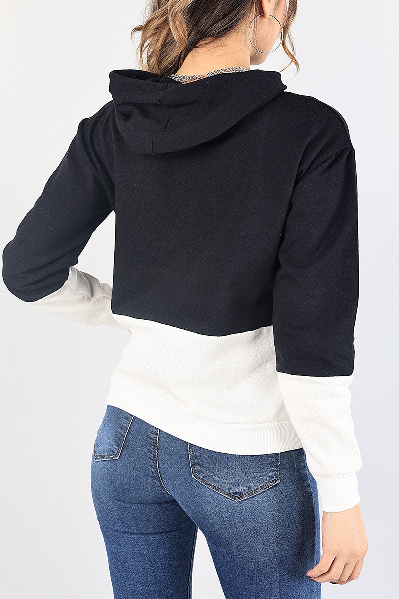 Lacivert Beyaz Kapüşonlu İçi Şardonlu Sweat 87760