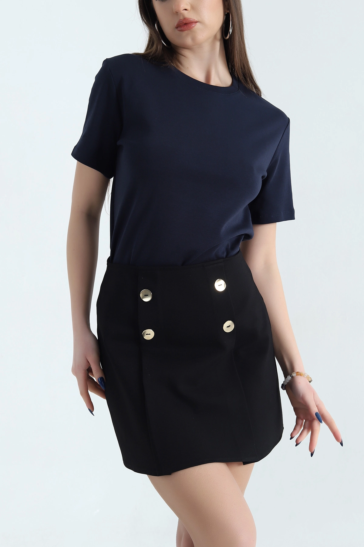 Lacivert Bisiklet Yaka Basic Tişört 338135