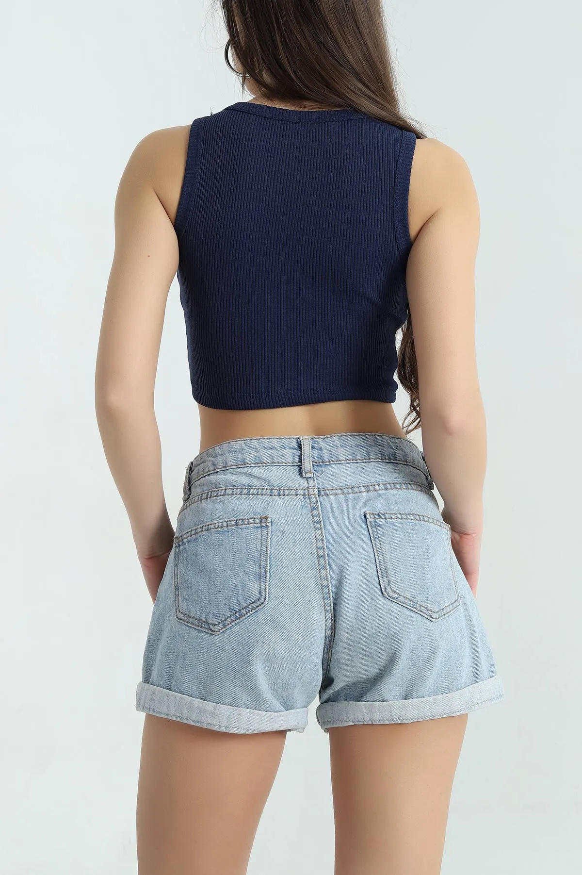 Lacivert Bisiklet Yaka Crop Atlet 336801