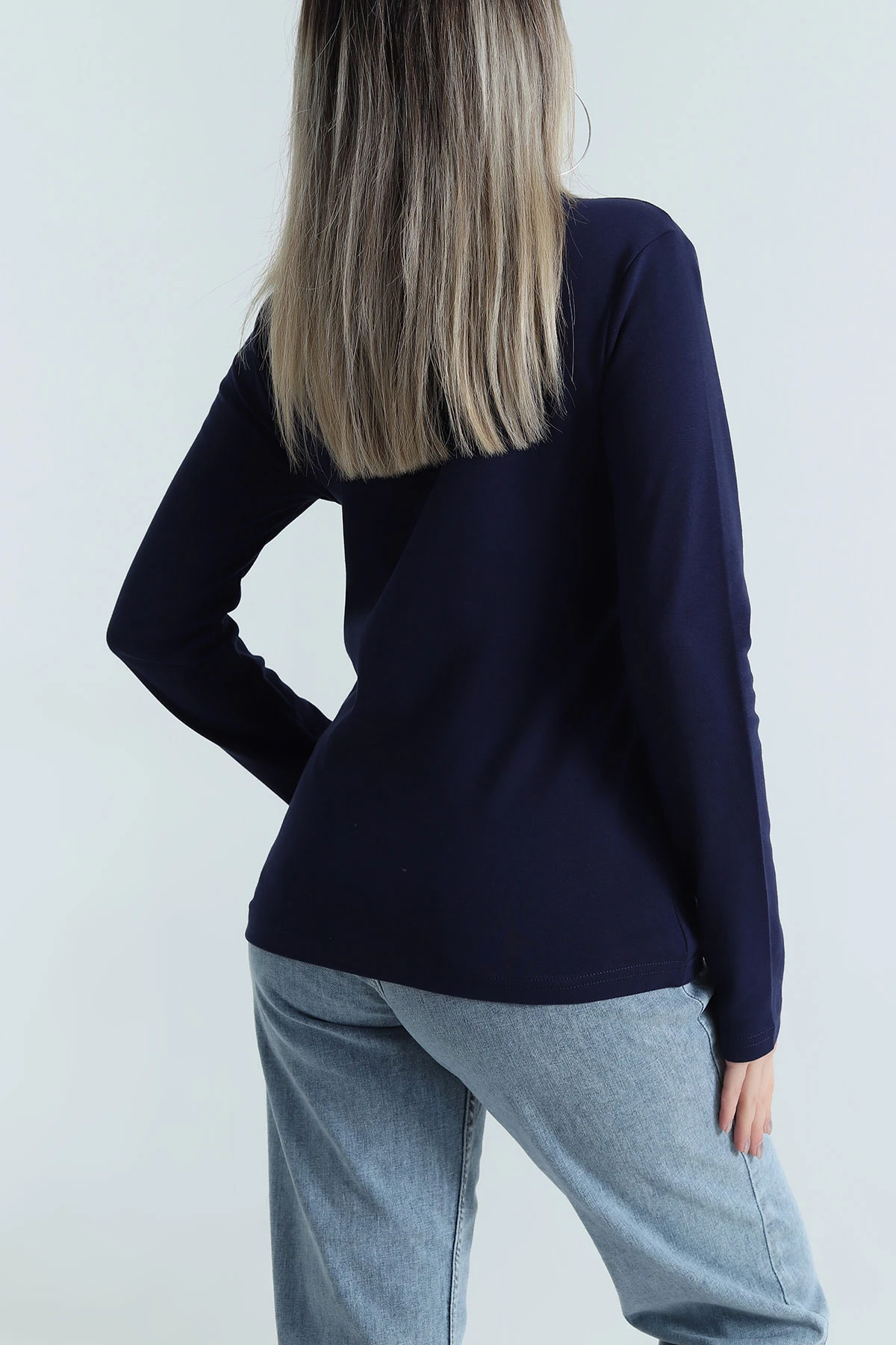 Lacivert Bisiklet Yaka Kadın Body Bluz 488615