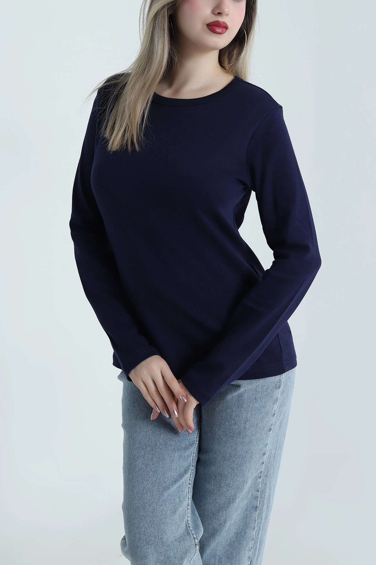 Lacivert Bisiklet Yaka Kadın Body Bluz 488615