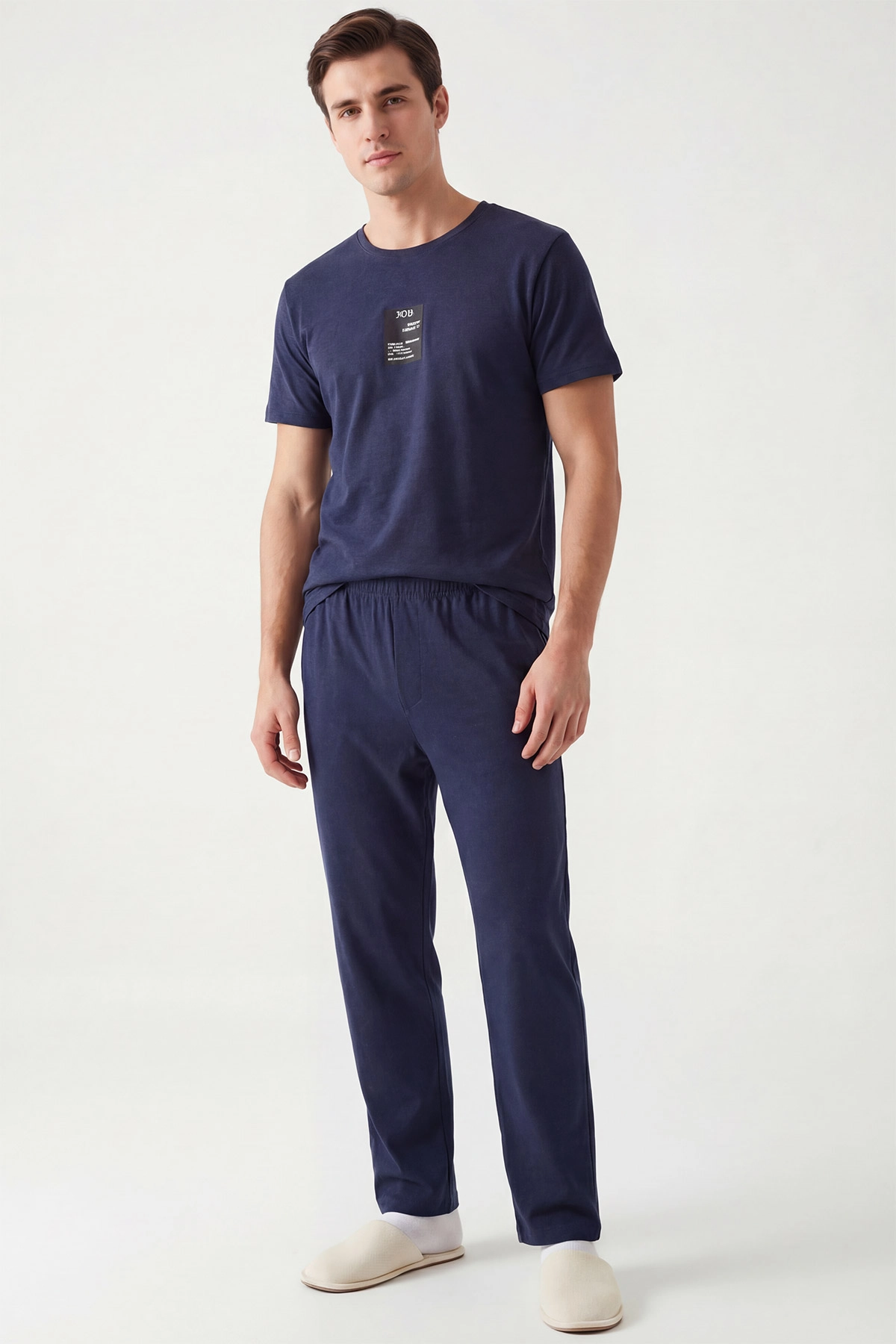 Lacivert Bisiklet Yaka Kısa Kollu Erkek Pijama Takımı 442406