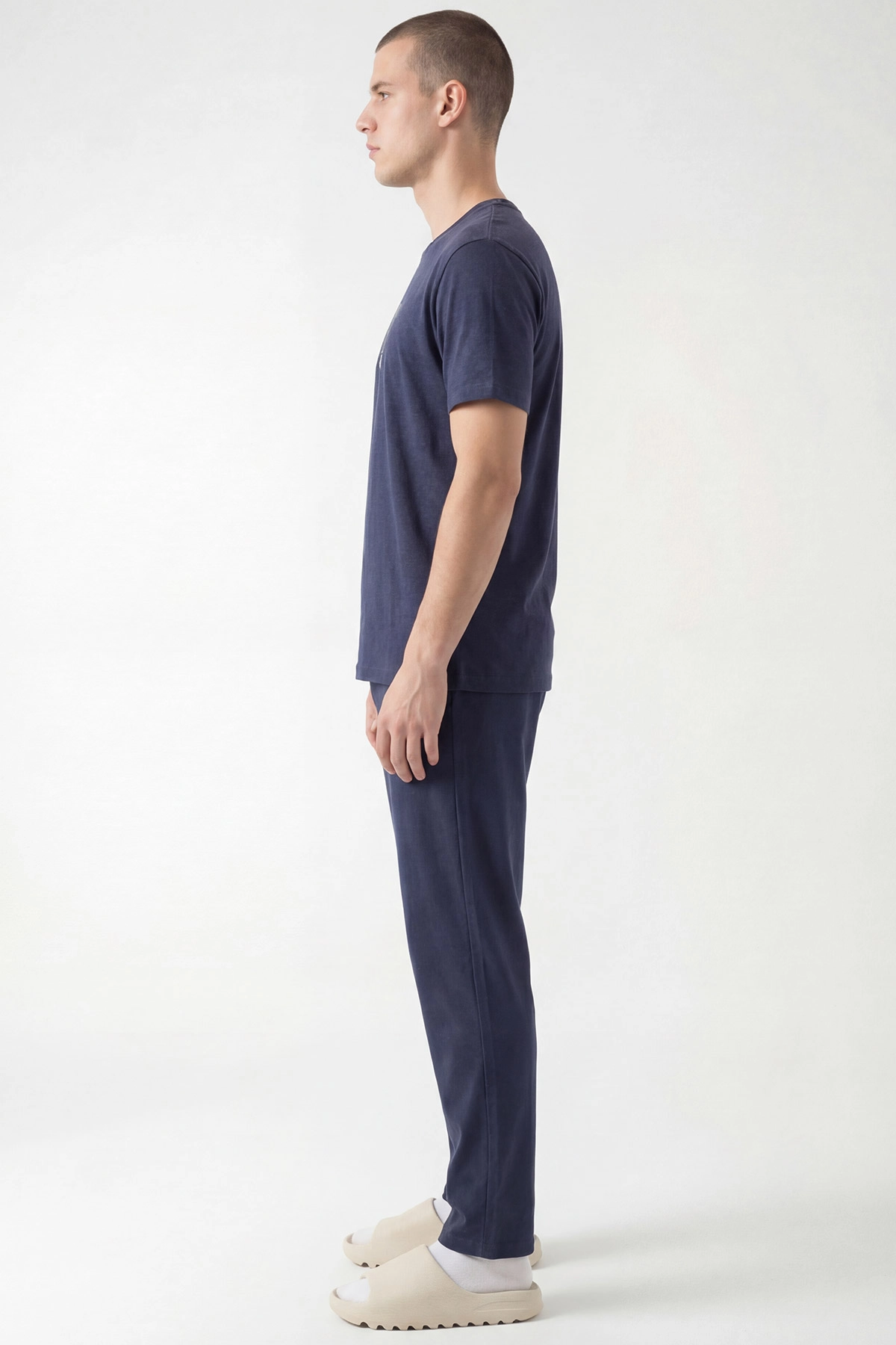 Lacivert Bisiklet Yaka Kısa Kollu Erkek Pijama Takımı 451006