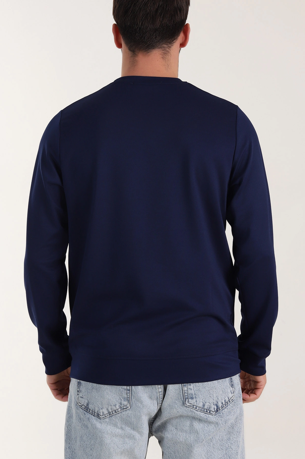 Lacivert Bisiklet Yaka Likralı Erkek Sweatshirt 410580