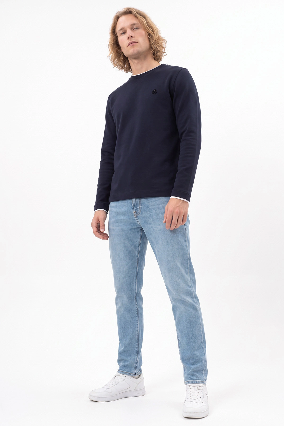 Lacivert Bisiklet Yaka Nakış Detay Erkek Sweatshirt 492008