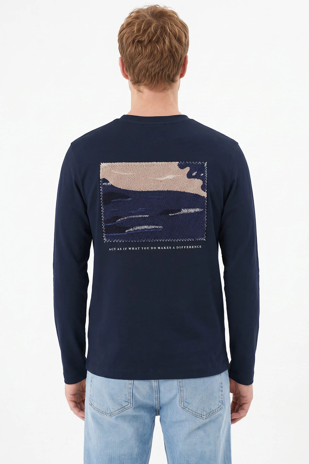 Lacivert Bisiklet Yaka Sırt Detay Erkek Sweatshirt 492025
