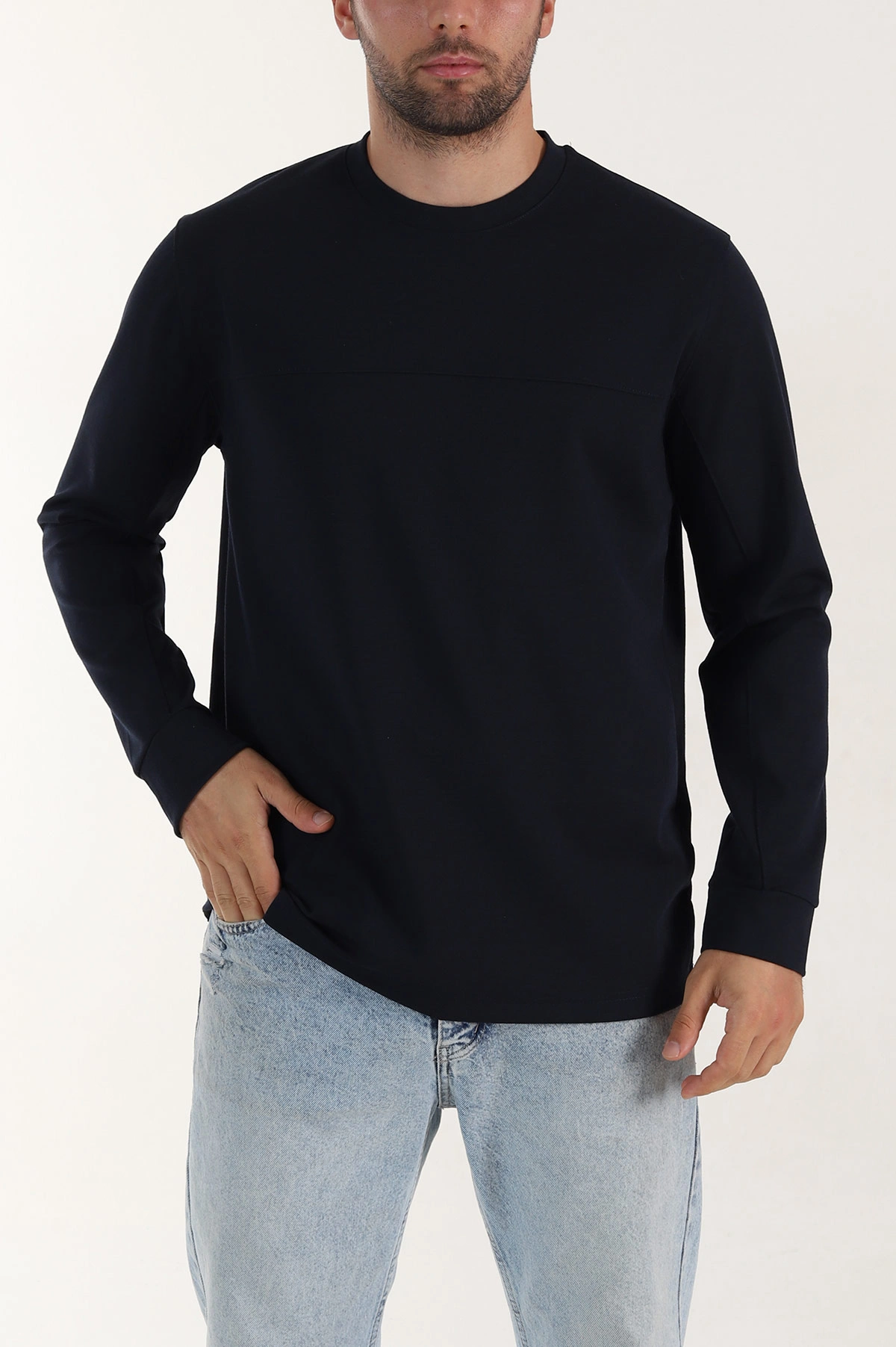 Lacivert Bisiklet Yaka Uzun Kollu Erkek Sweatshirt 396900