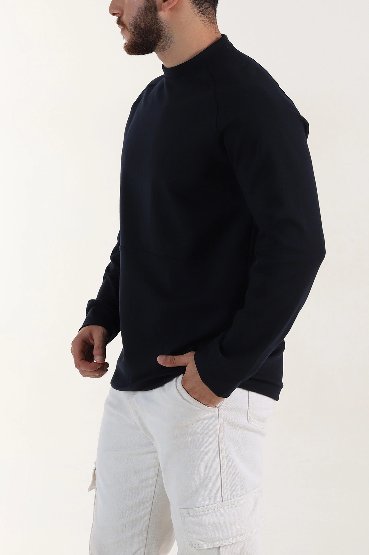 Lacivert Bisiklet Yaka Uzun Kollu Erkek Sweatshirt 396980