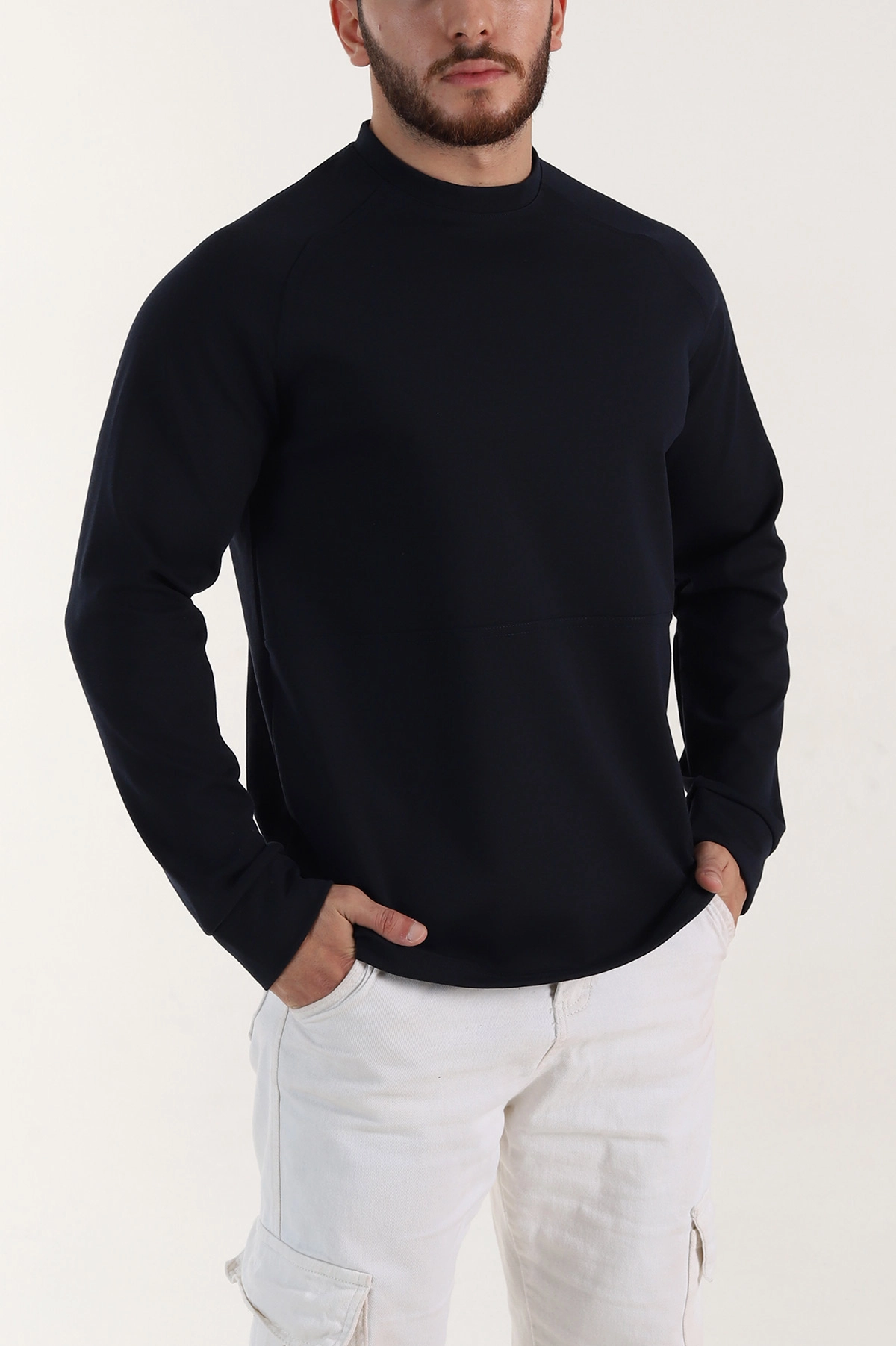 Lacivert Bisiklet Yaka Uzun Kollu Erkek Sweatshirt 396980