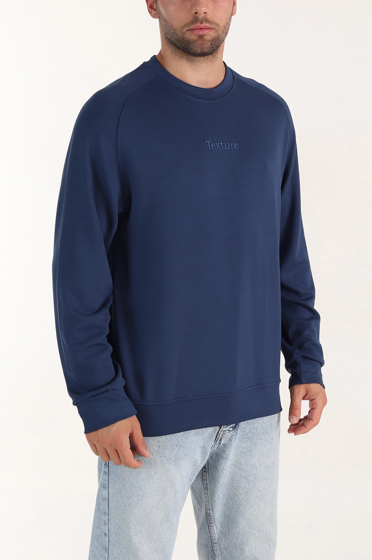 Lacivert Bisiklet Yaka Yazı Detaylı Erkek Sweatshirt 396243