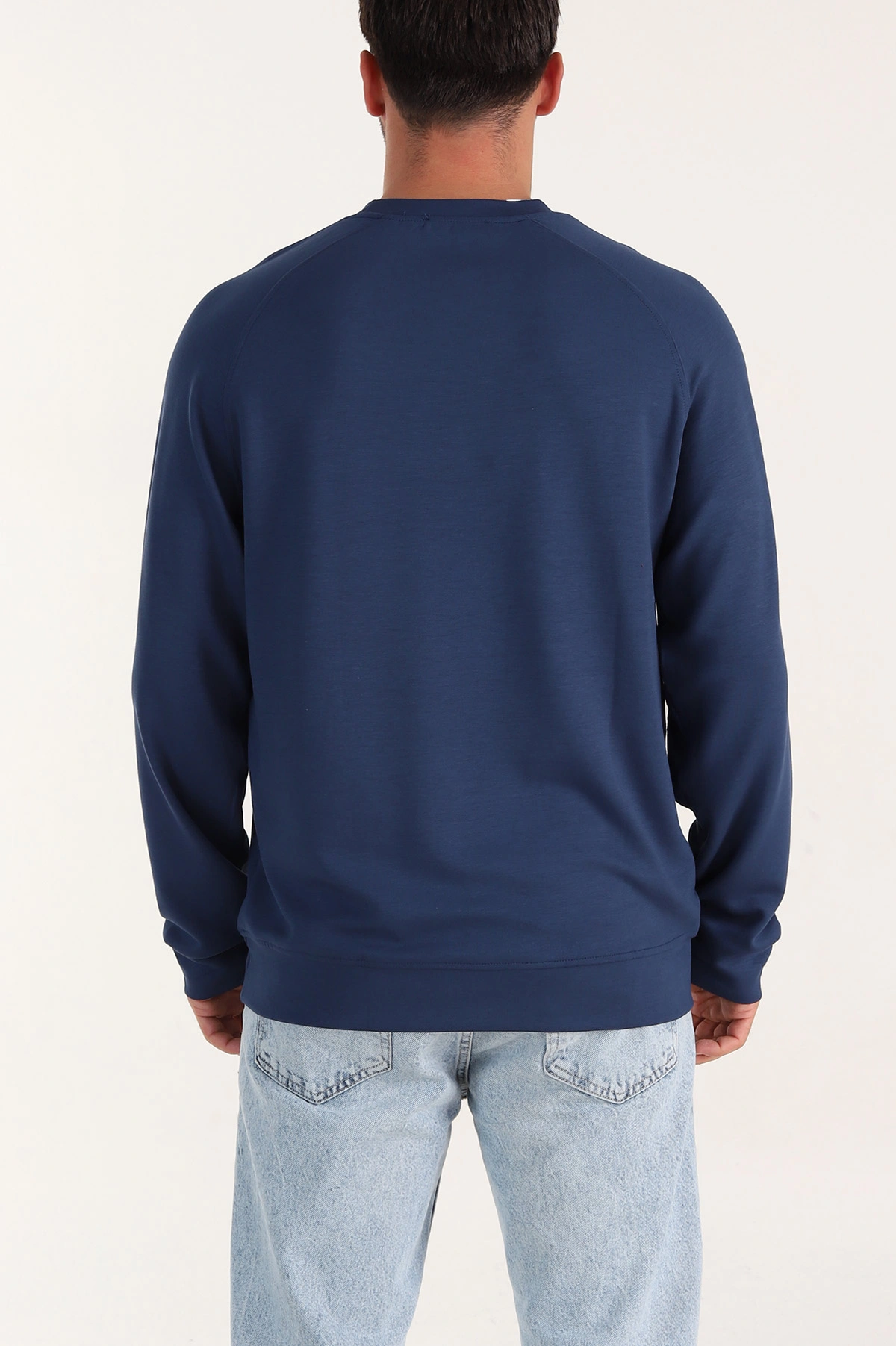 Lacivert Bisiklet Yaka Yazı Detaylı Erkek Sweatshirt 396243