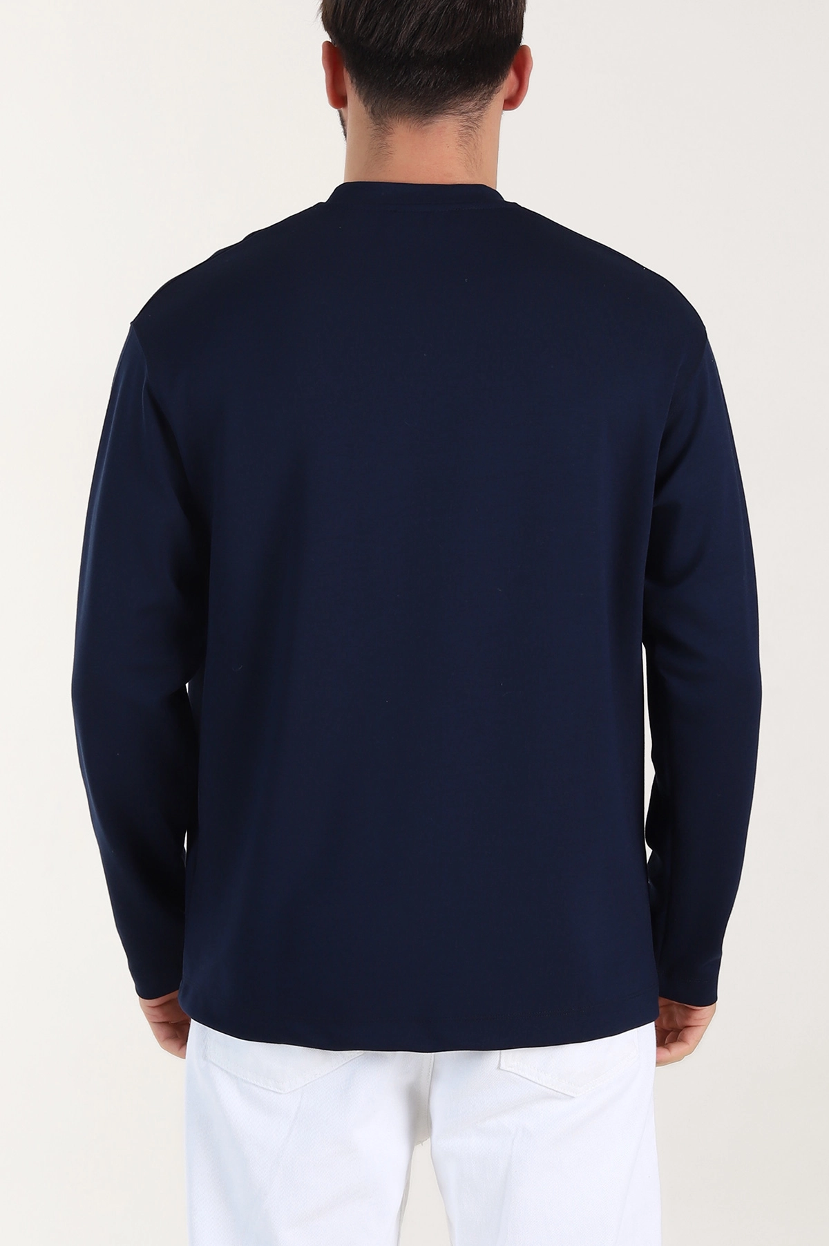 Lacivert Bisiklet Yaka Yazı Detaylı Erkek Sweatshirt 409094
