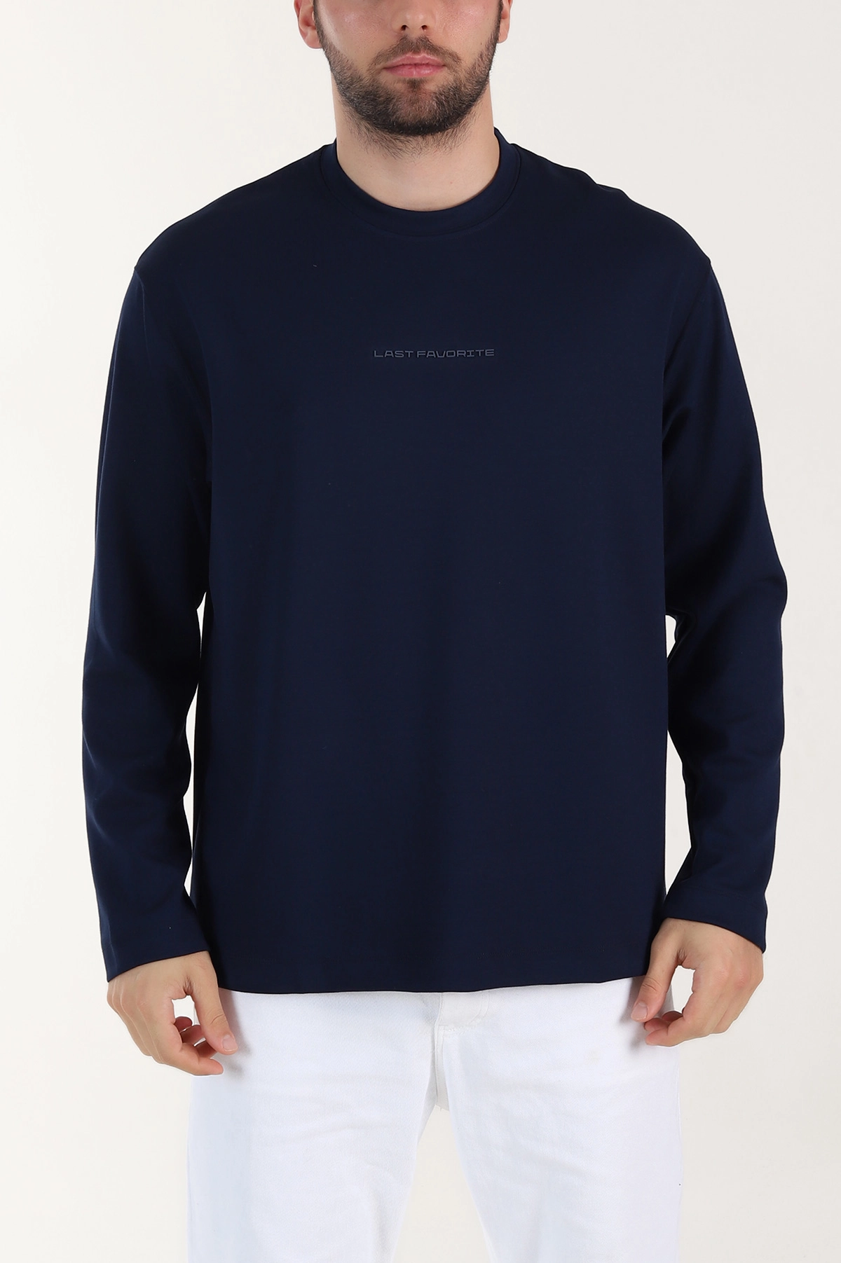 Lacivert Bisiklet Yaka Yazı Detaylı Erkek Sweatshirt 409094