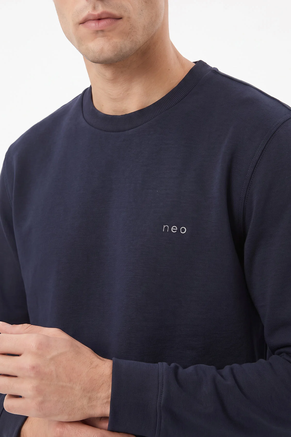 Lacivert Bisiklet Yaka Yazı Detaylı Erkek Sweatshirt 492043