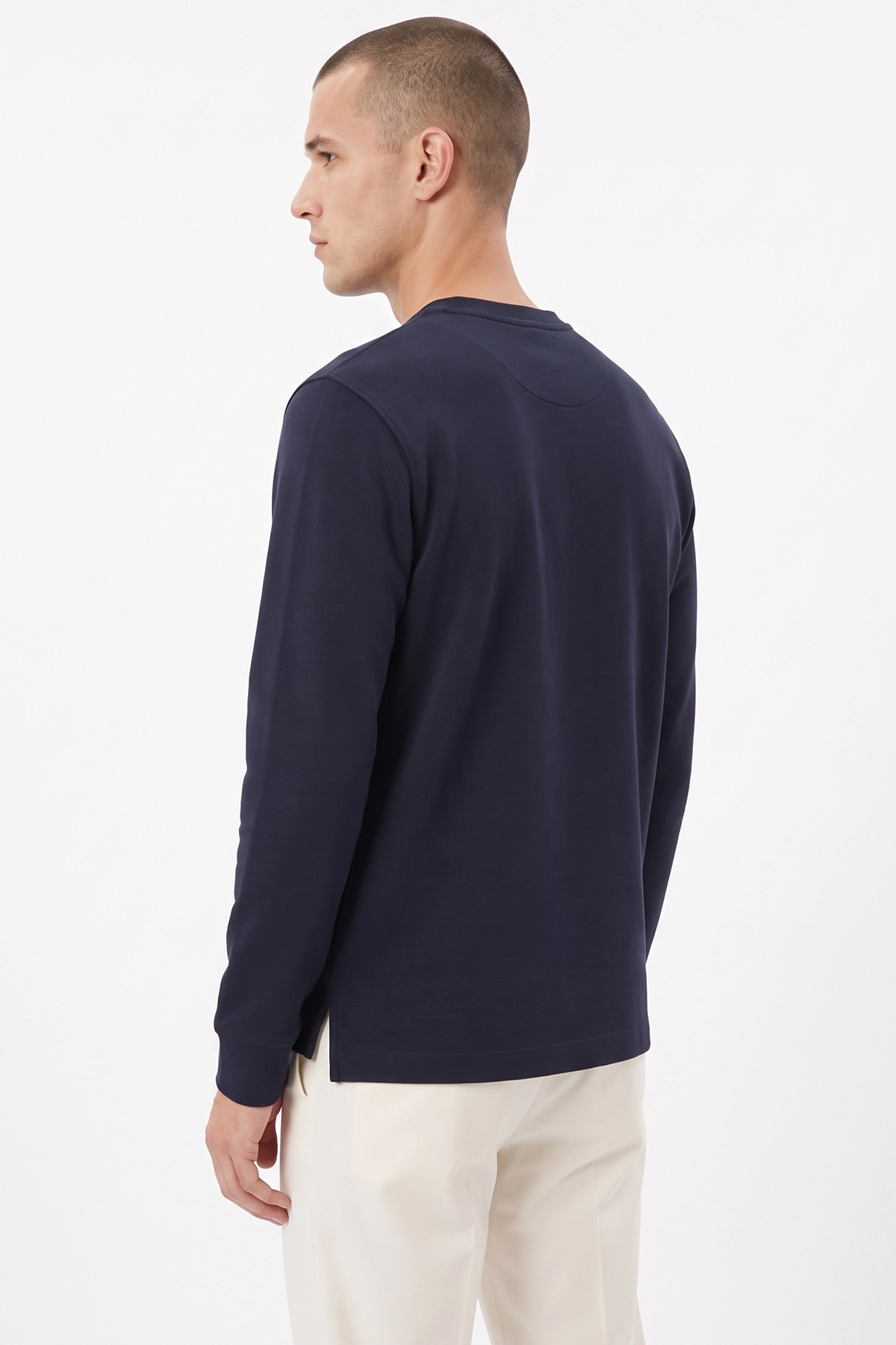 Lacivert Bisiklet Yaka Yazı Detaylı Erkek Sweatshirt 492043