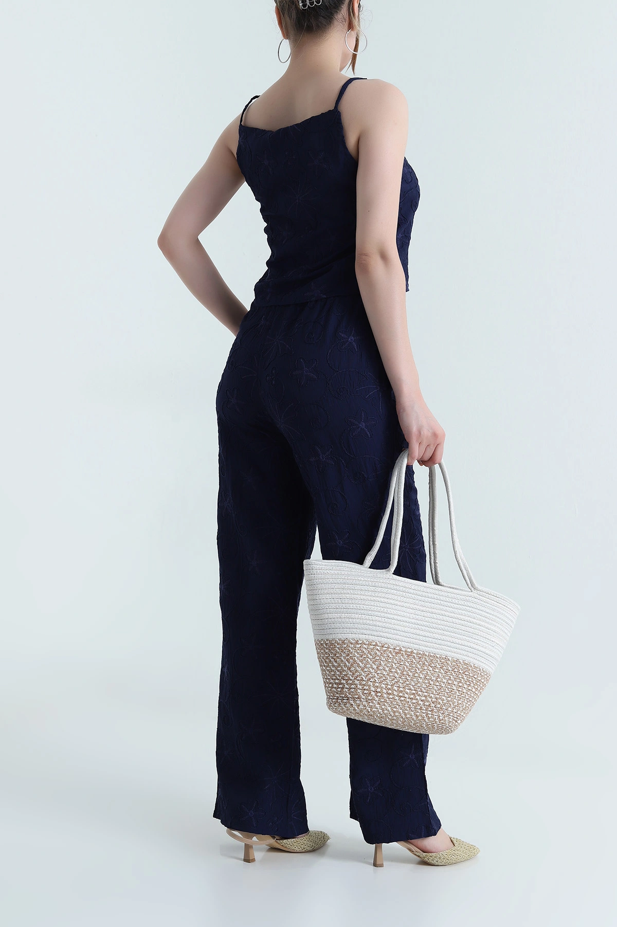 Lacivert Bluz Pantolon Çilek Kumaş Nakışlı İkili Takım 474356
