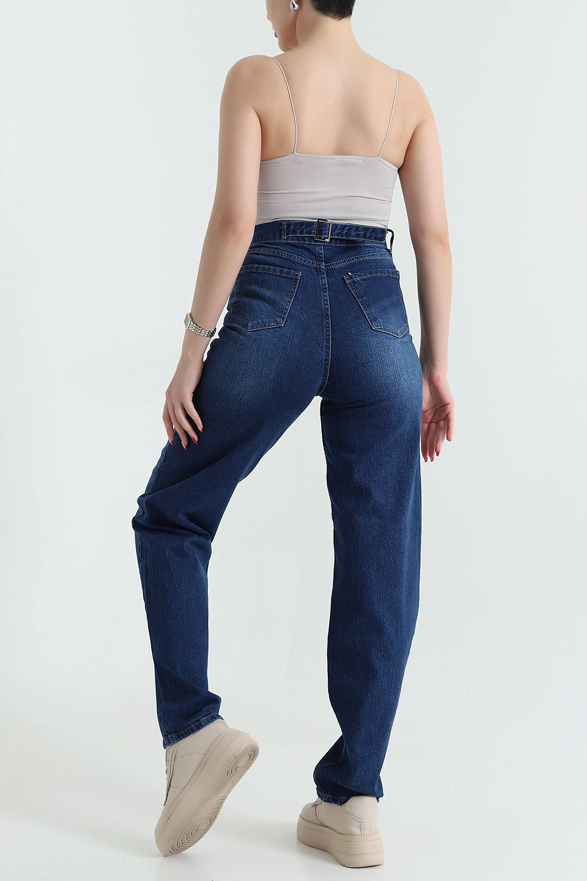 Lacivert Boyfit Cepli Kadın Kot Pantolon 436739