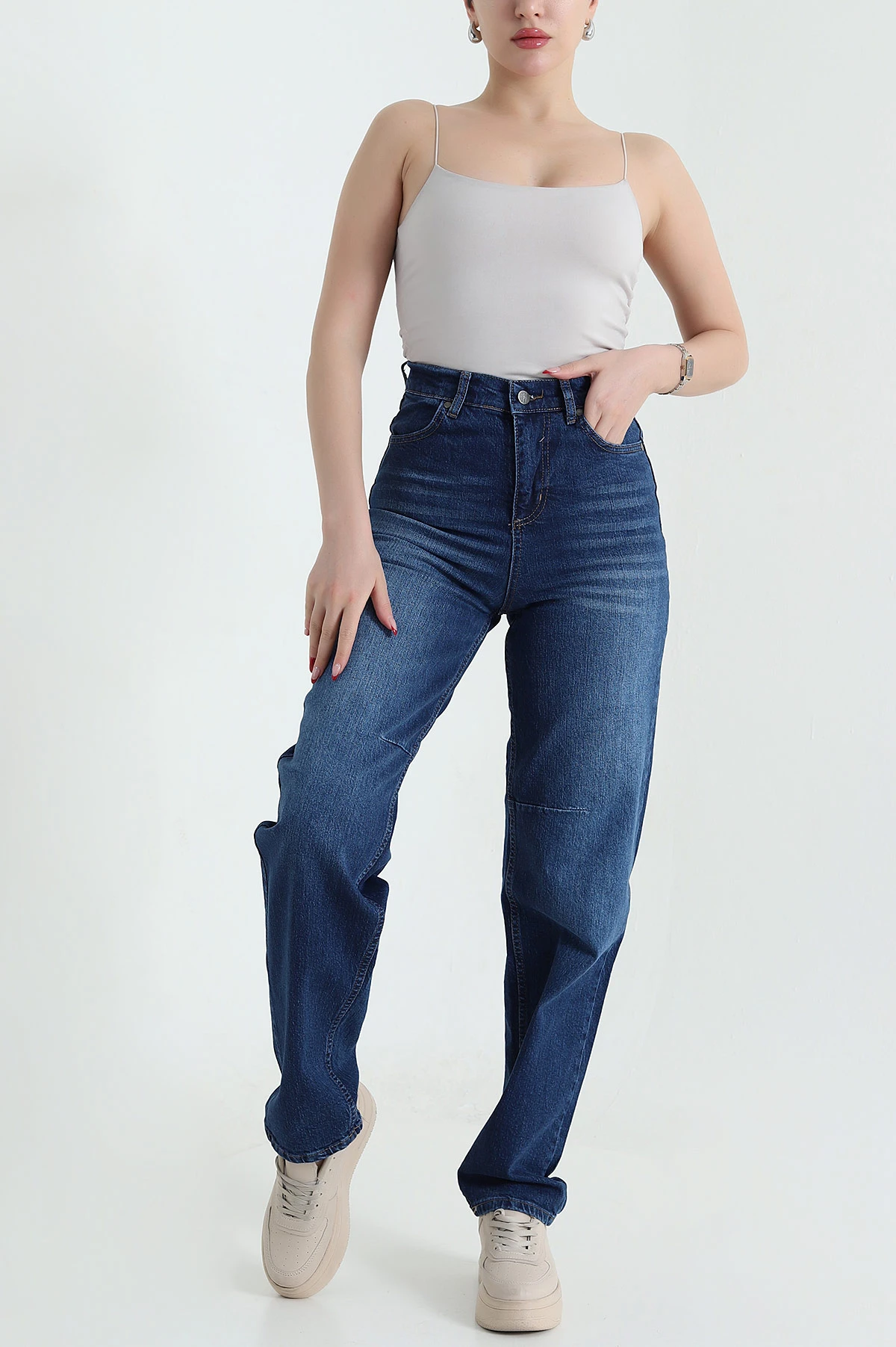 Lacivert Boyfit Cepli Kadın Kot Pantolon 436739