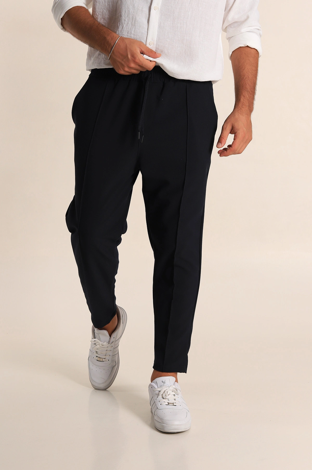 Lacivert Boyfriend Fit Gofre Kumaş Çimalı Erkek Kumaş Pantolon 290544