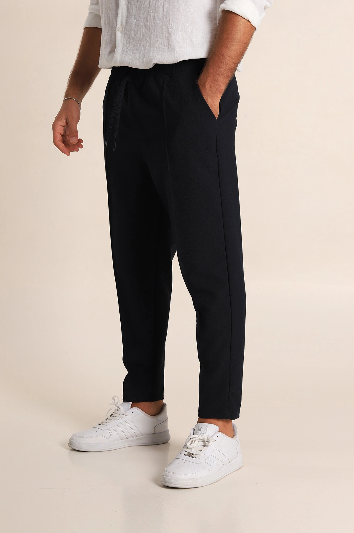 Lacivert Boyfriend Fit Gofre Kumaş Çimalı Erkek Kumaş Pantolon 290544