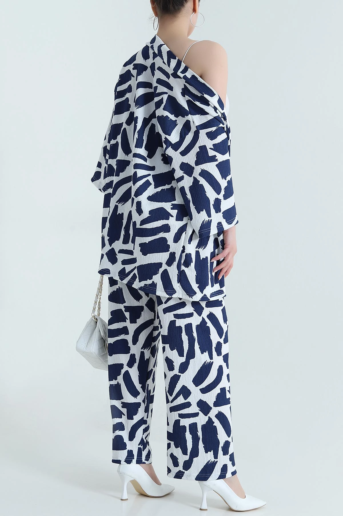 Lacivert Bürümcük Kimono Kadın İkili Takım 473260